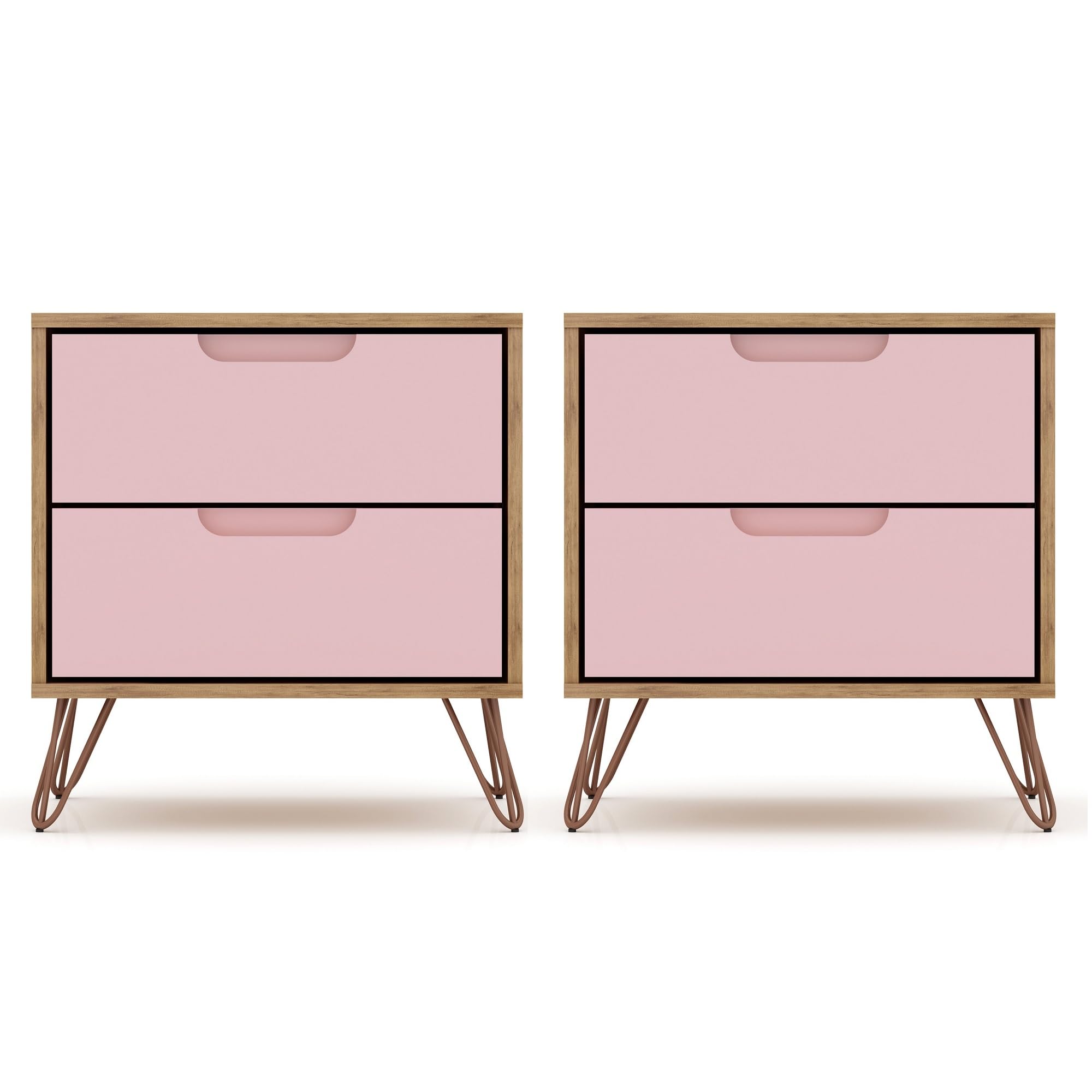 Mid Century Modern Nightstands Set of 2 with Drawers - Minimalist Bedside Tables for Bedroom & Living Room - Pink Storage Organizer - Perfect for Small Spaces, Guest Rooms & Apartment Decor