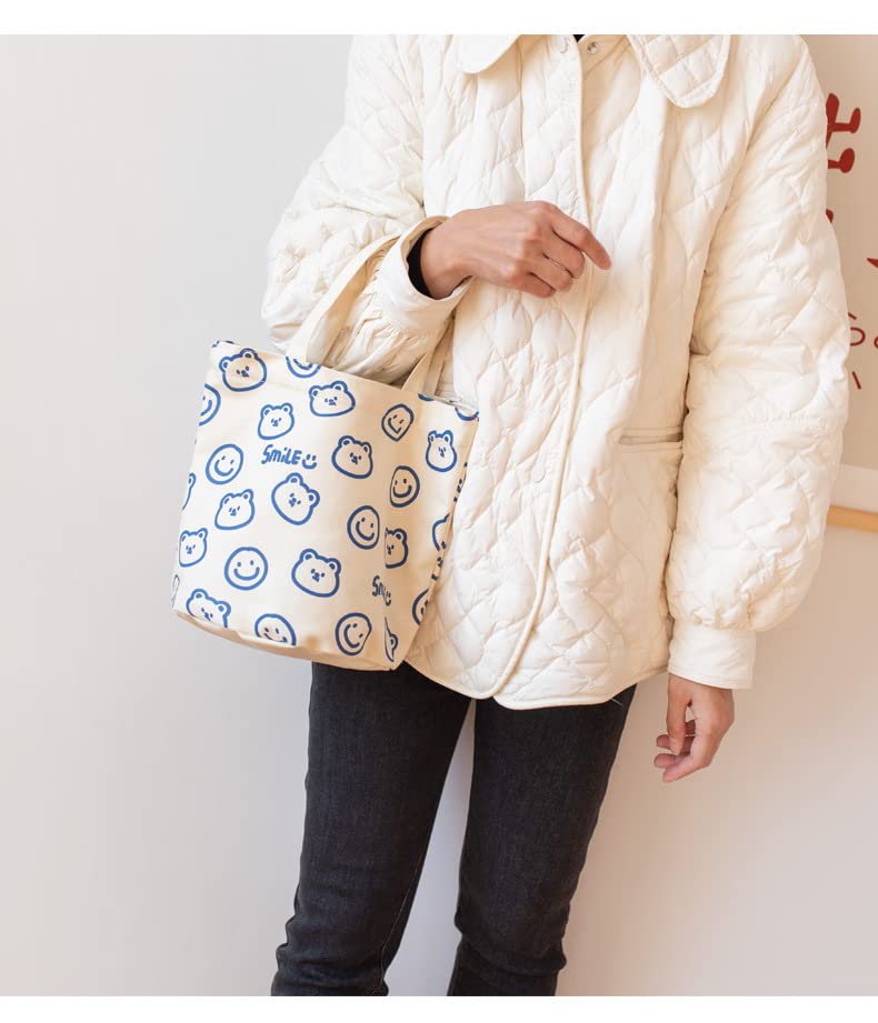 Cute Kawaii Bear Mini Canvas Tote Bag - Y2K Aesthetic Small Shoulder Bag for Women & Girls - Perfect for Grocery Shopping, Beach Trips & Everyday Use