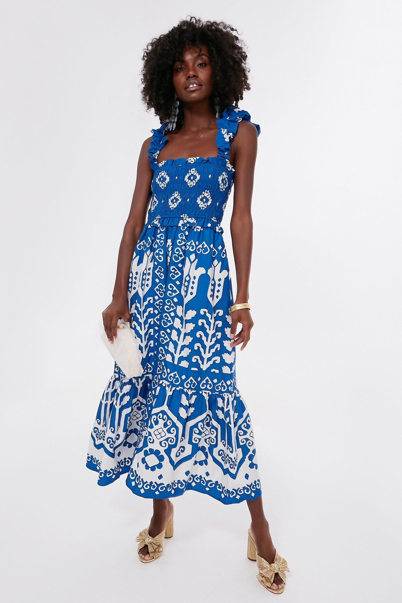 Blue Sonia Print Sleeveless Smocked Dress for Women - Summer Casual Flowy Midi Dress for Beach, Party & Vacation
