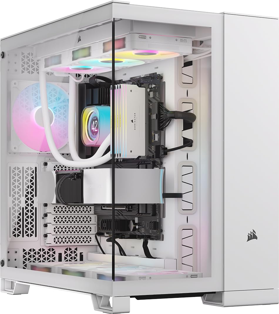 CORSAIR iCUE LINK 6500X RGB Mid-Tower ATX PC Case - White | Dual Chamber Design, Panoramic Tempered Glass | Reverse Connection Motherboard Compatible | Includes 3x RX120 RGB Fans | Perfect for Gaming PC Builds & Custom RGB Setups