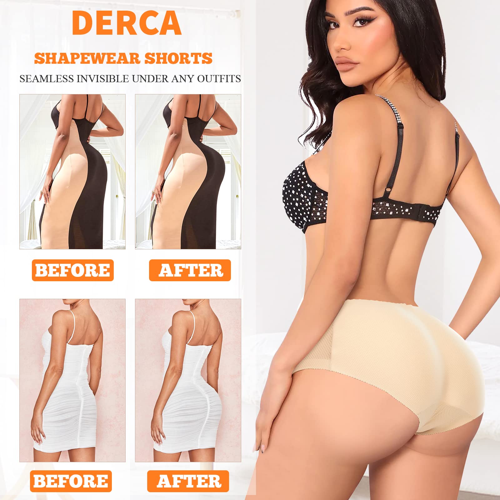 DERCA Butt Lifter Panties for Women - Seamless Padded Underwear with Booty Enhancer Pads | Hip Lifting Shapewear for Everyday Wear & Special Occasions