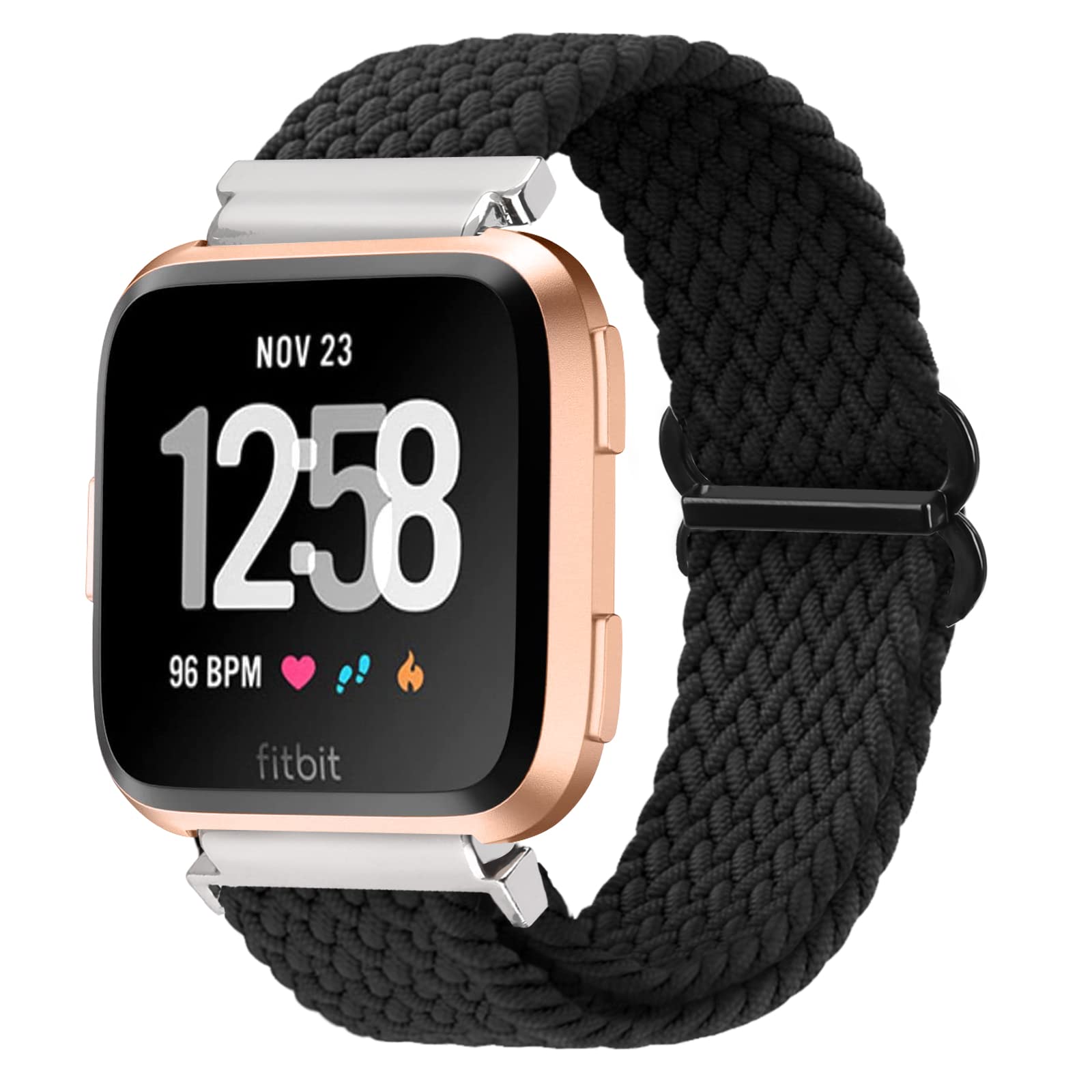 Vozehui Braided Solo Loop Band Compatible with Fitbit Versa/Versa 2/Versa Lite - Breathable Elastic Soft Nylon Adjustable Sport Strap Replacement for Women & Men - Perfect for Running, Workouts & Everyday Wear