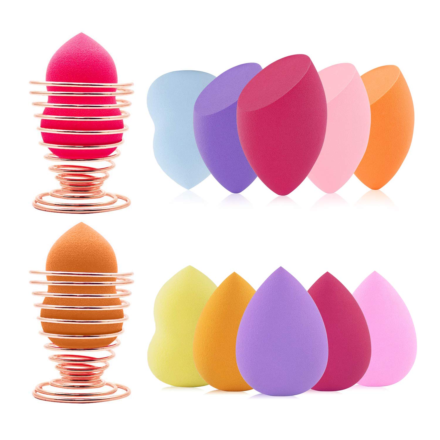 12 Pack Makeup Sponge Blenders - Beauty Blending Sponges Set with 2 Sponge Holders for Foundation, Concealer, BB Cream & Sunscreen | Perfect for Liquid & Powder Makeup Application, Travel & Professional Makeup Kits