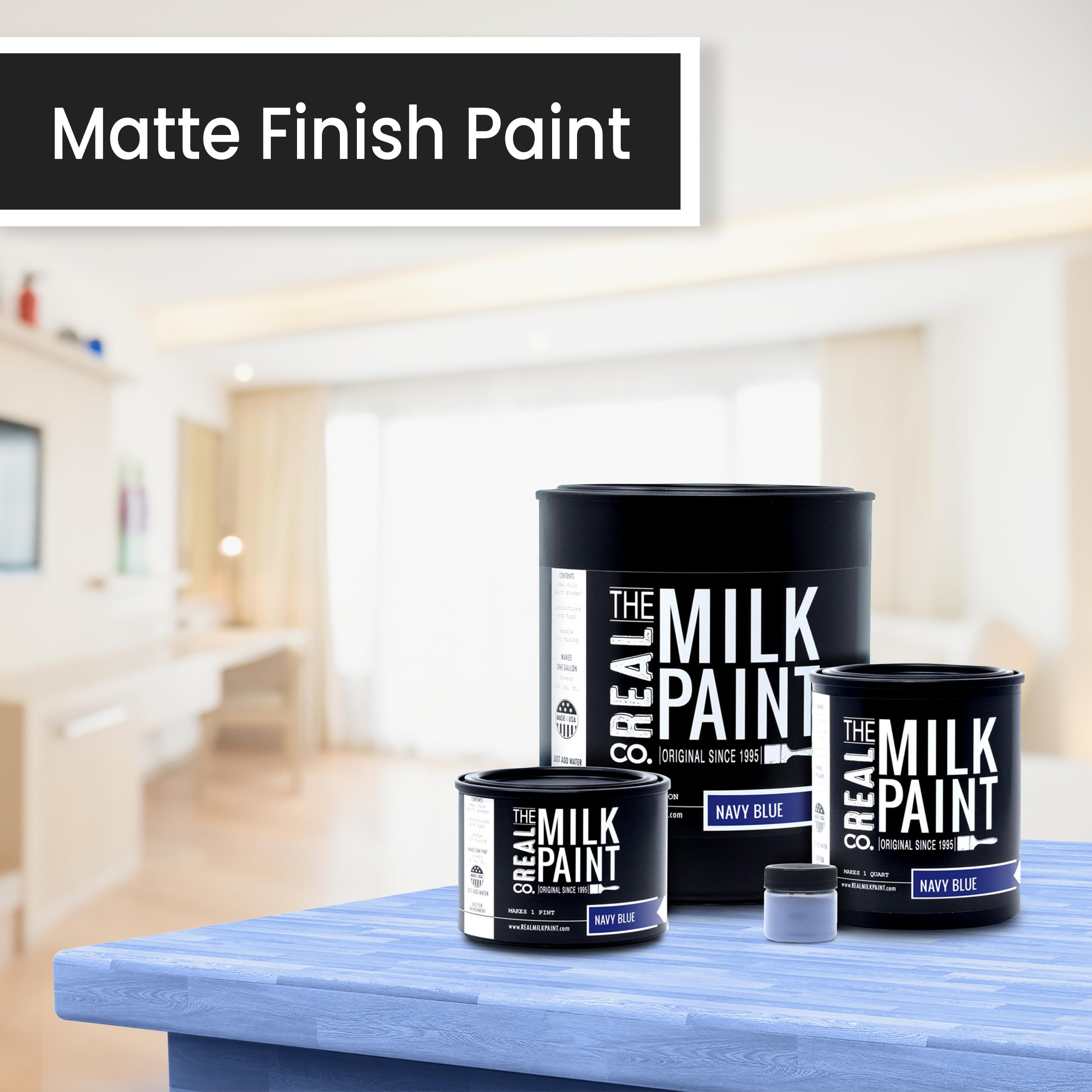 Real Milk Paint - Non-Toxic Water-Based Wood Paint for Furniture, Cabinets, Walls, Brick & Stone | Matte Finish, VOC-Free, Navy Blue (1 Quart) | Perfect for DIY Home Decor, Furniture Restoration & Eco-Friendly Painting Projects