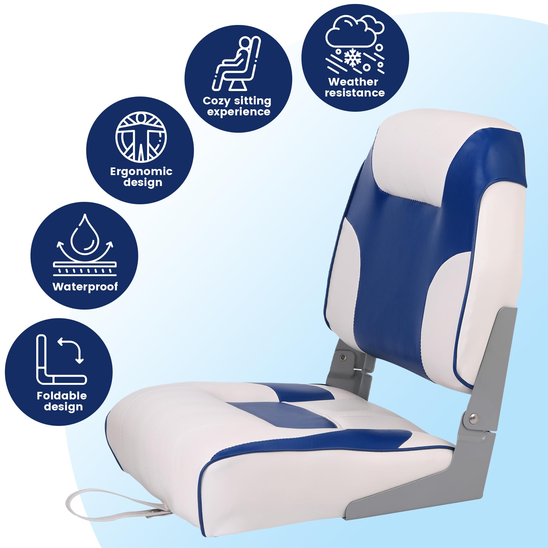 GAOMON 2 Pack Low Back Boat Seats with Stainless Screws - Fold-Down Fishing Chairs for Speedboats & Canoes