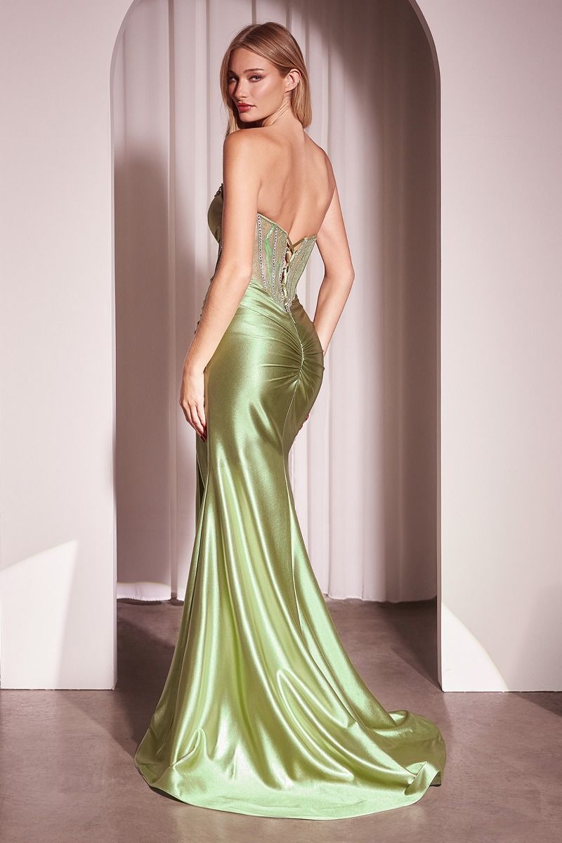 Elegant Strapless Lace Bodice Satin Fitted Gown - Perfect for Weddings, Prom & Formal Events