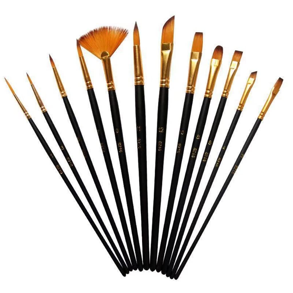Premium 12-Piece Watercolor Brush Set - Nylon Hair Gouache, Oil & Acrylic Painting Brushes with Hook Line Pen - Ideal for Artists, Beginners & Professionals (Black, 12 pcs) - Perfect for Studio Work, Outdoor Sketching & Art Classes