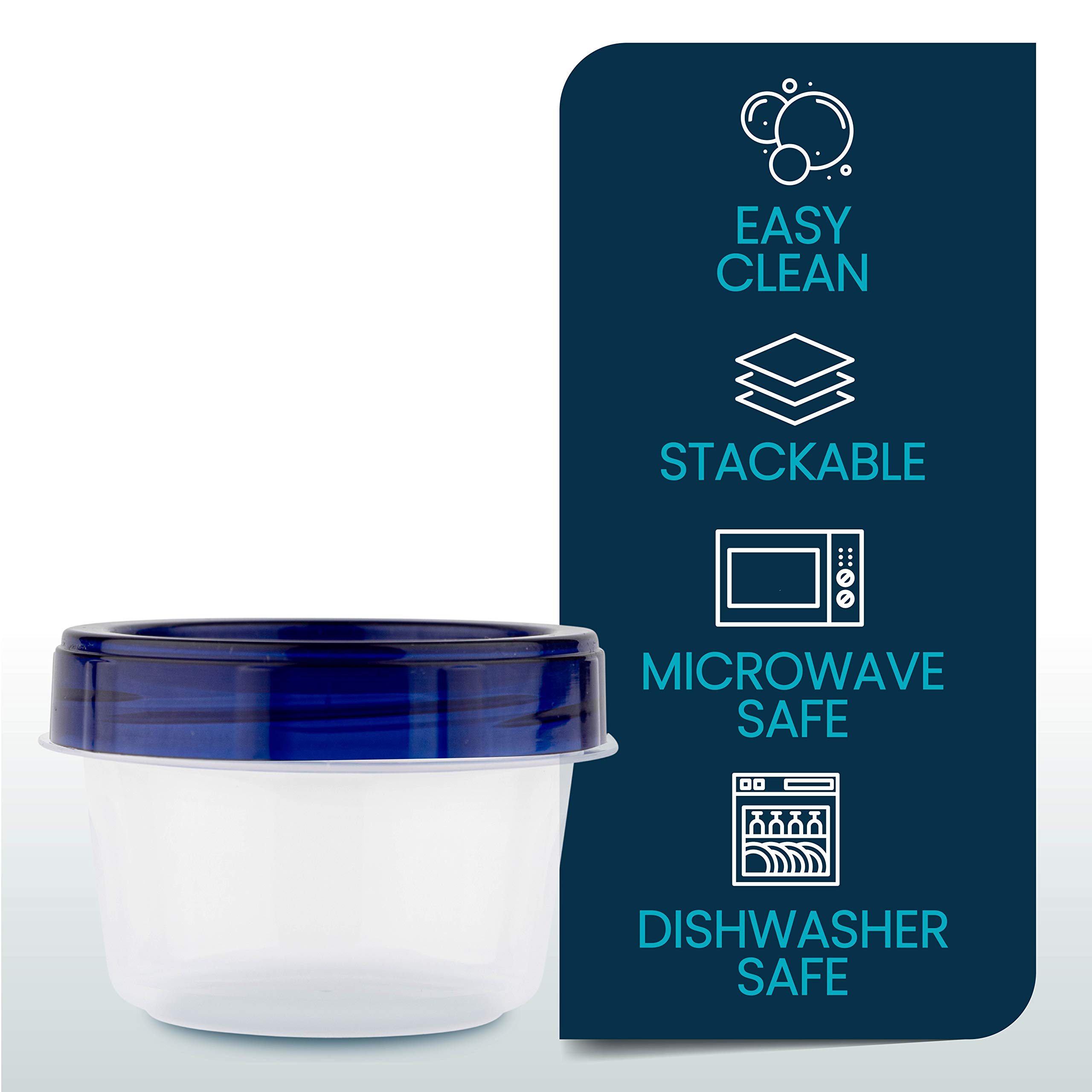 PLASTICPRO 4 oz Clear Deli Containers with Blue Twist-On Lids - 12 Pack Reusable Food Storage Containers for Meal Prep, Freezer Storage & Leftovers | Stackable, BPA-Free Plastic Containers