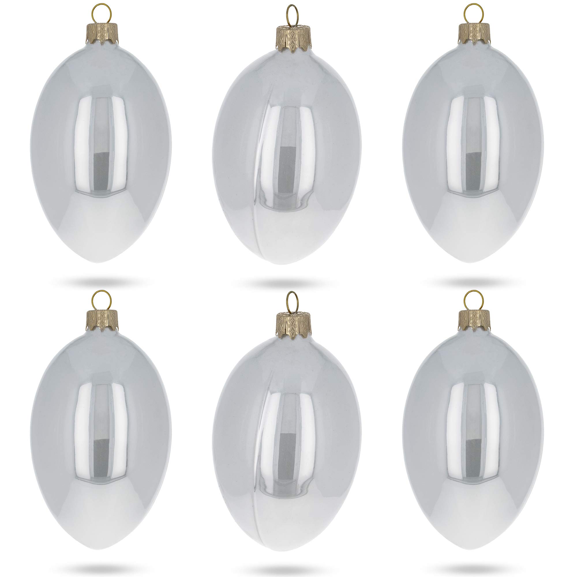 Set of 6 White Glossy Glass Easter Egg Decorations - 4 Inch Holiday Ornaments for Christmas Tree, Easter Basket Fillers, Spring Home Decor & Party Centerpieces