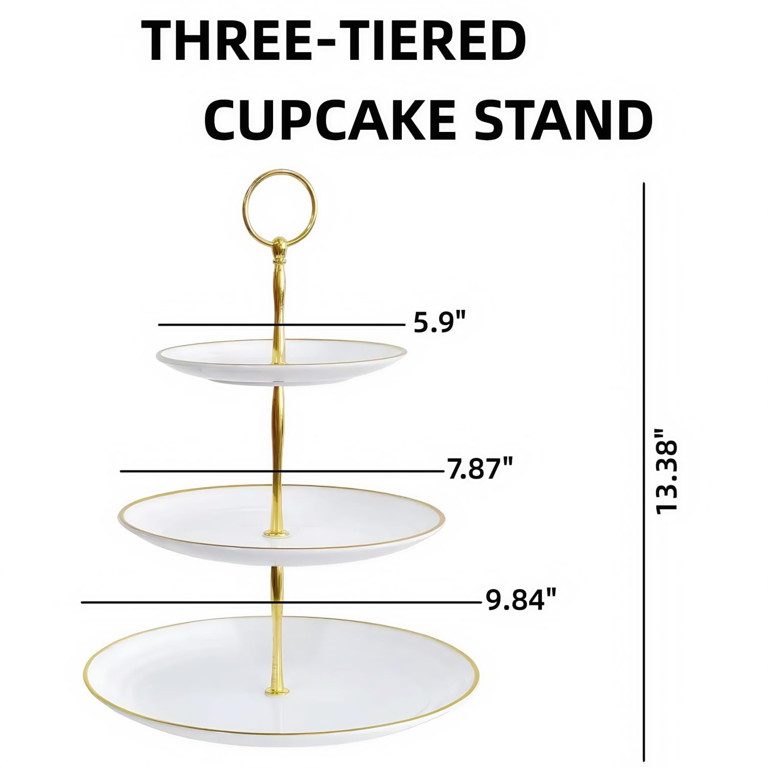 3-Tier Plastic Cupcake Stand for Weddings & Parties - Round White Dessert Stand with Gold Rim - Tiered Serving Cake Display for Pastries, Cakes & Treats (2-Pack) - Perfect for Birthday Parties, Baby Showers & Bridal Events