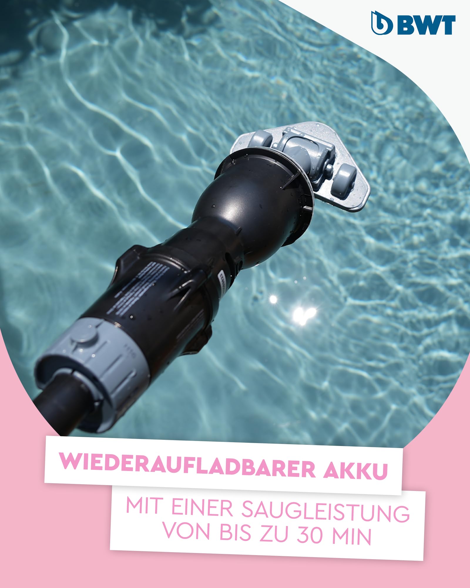 BWT Poolsauger Akku FSA200 – Kabelloser Poolroboter mit Flachbürstenaufsatz | Effiziente Poolreinigung ohne Teleskopstange | Ideal für kleine Pools, Aufstellpools und Poolpflege zu Hause
