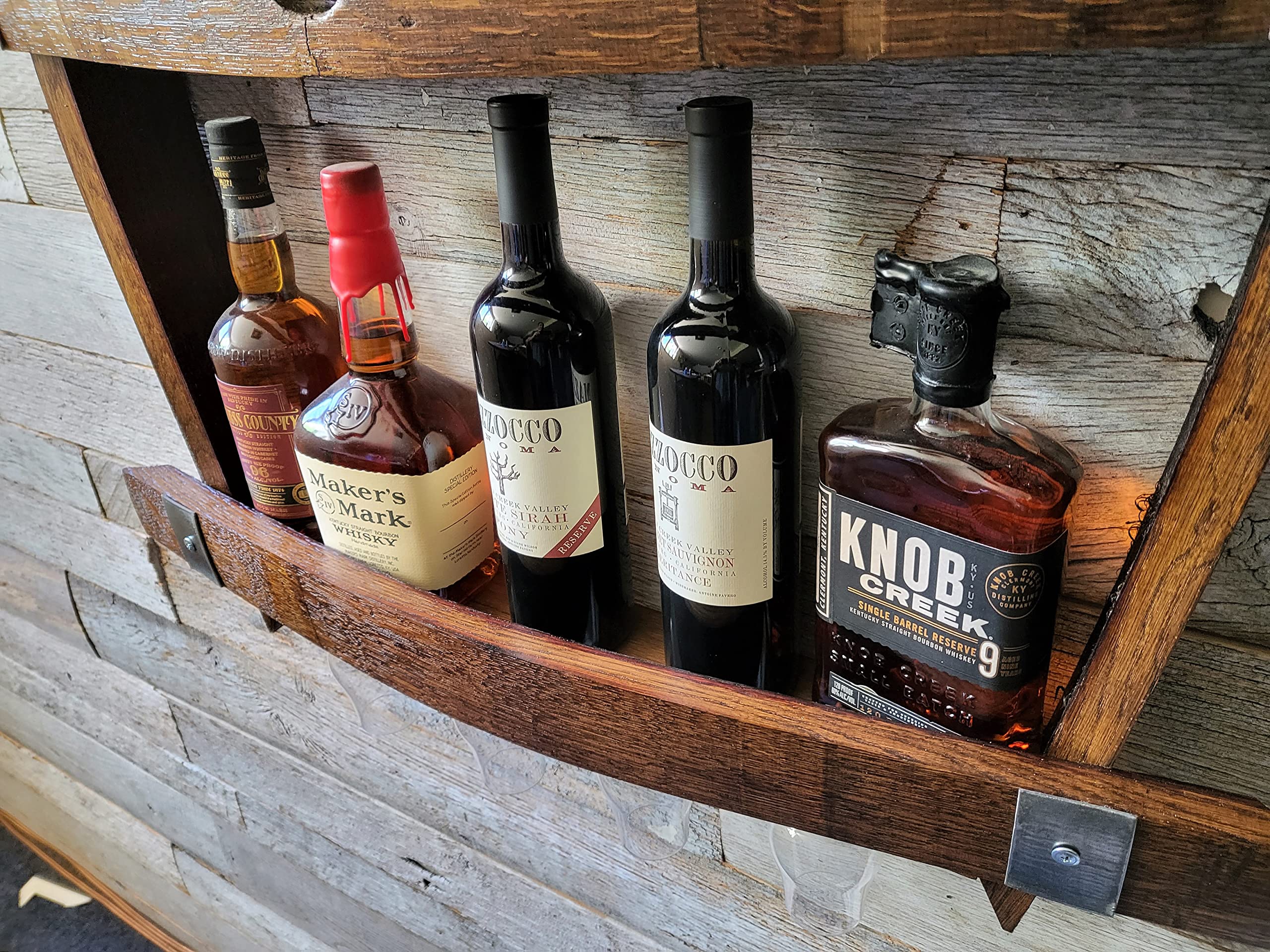 Premium Whiskey & Wine Rack - Solid Wood Liquor Cabinet for Home Bar, Dining Room, or Office Decor - Holds 12 Bottles with Glass Shelf & Storage Space
