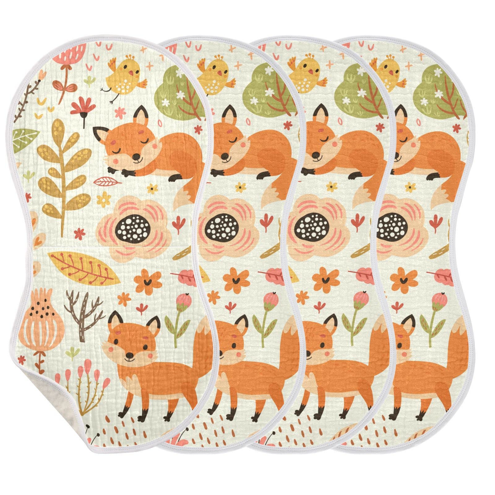 Kigai Fox and The Flower Muslin Baby Burp Cloths - Ultra Soft & Absorbent Cotton Muslin Burp Cloths Set of 2 (11x22 Inch) | Newborn Washcloths, Face Towels & Bibs for Boys & Girls | Perfect for Feeding, Burping & Gentle Skin Care
