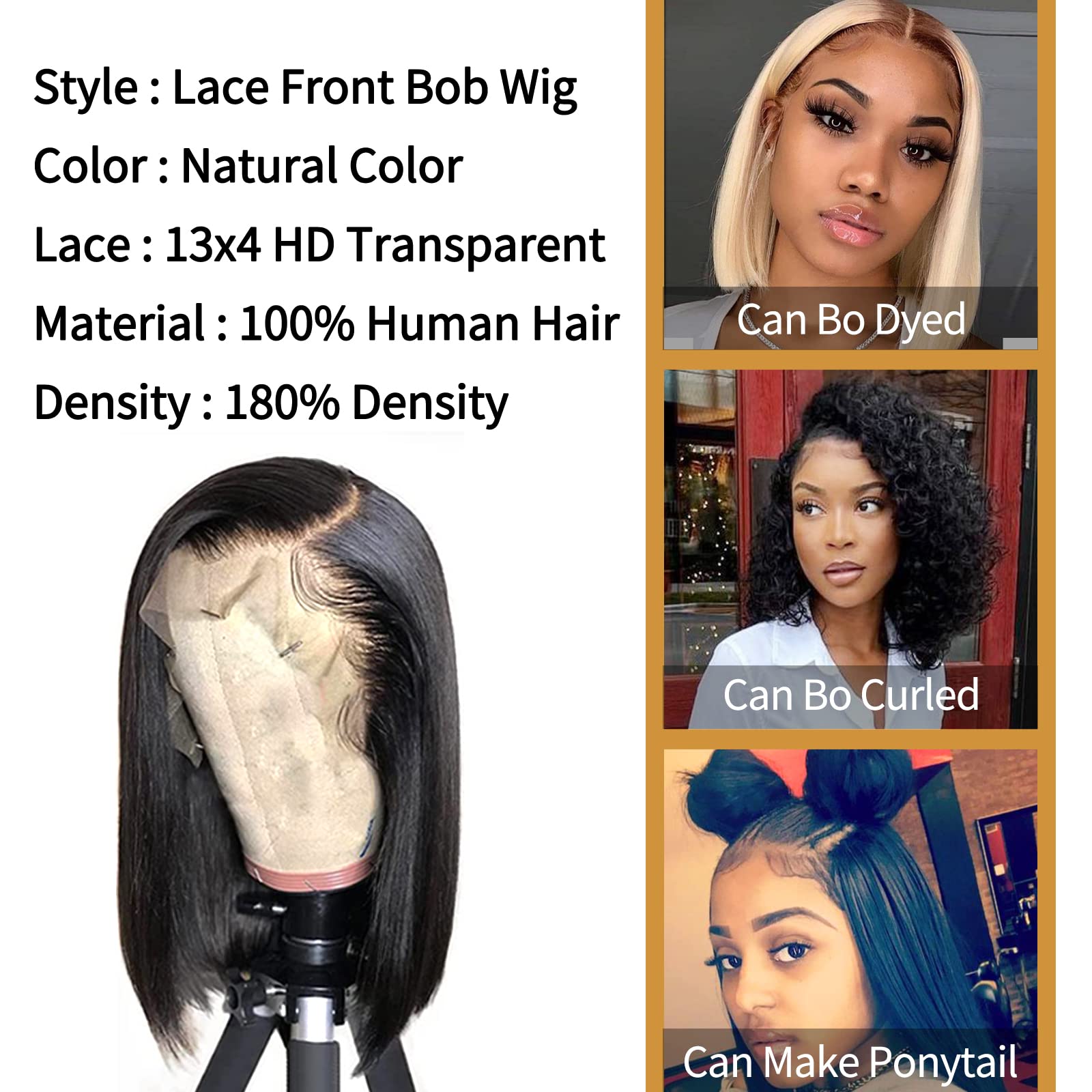 13x4 HD Lace Front Bob Wig 12 Inch Straight - 100% Unprocessed Virgin Human Hair with Transparent Lace for Black Women | Natural Look for Daily Wear, Parties & Special Occasions
