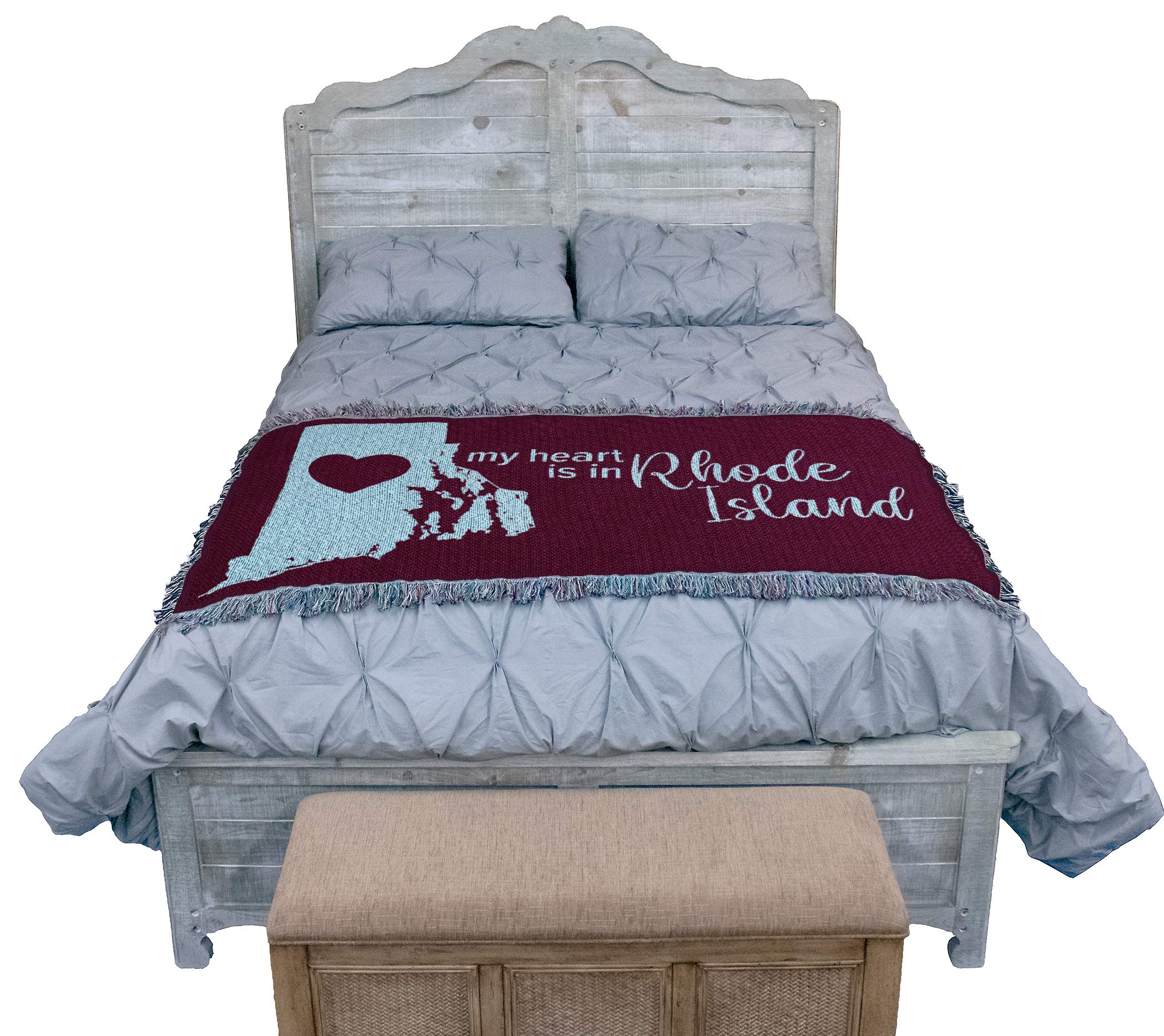 Pure Country Weavers My Heart is in Rhode Island Cotton Woven Throw Blanket - 61x36 Inches - Made in USA - Cozy Sofa & Couch Cover for Living Room, Bedroom Decor - Perfect Gift for Housewarming, Anniversary & Holidays