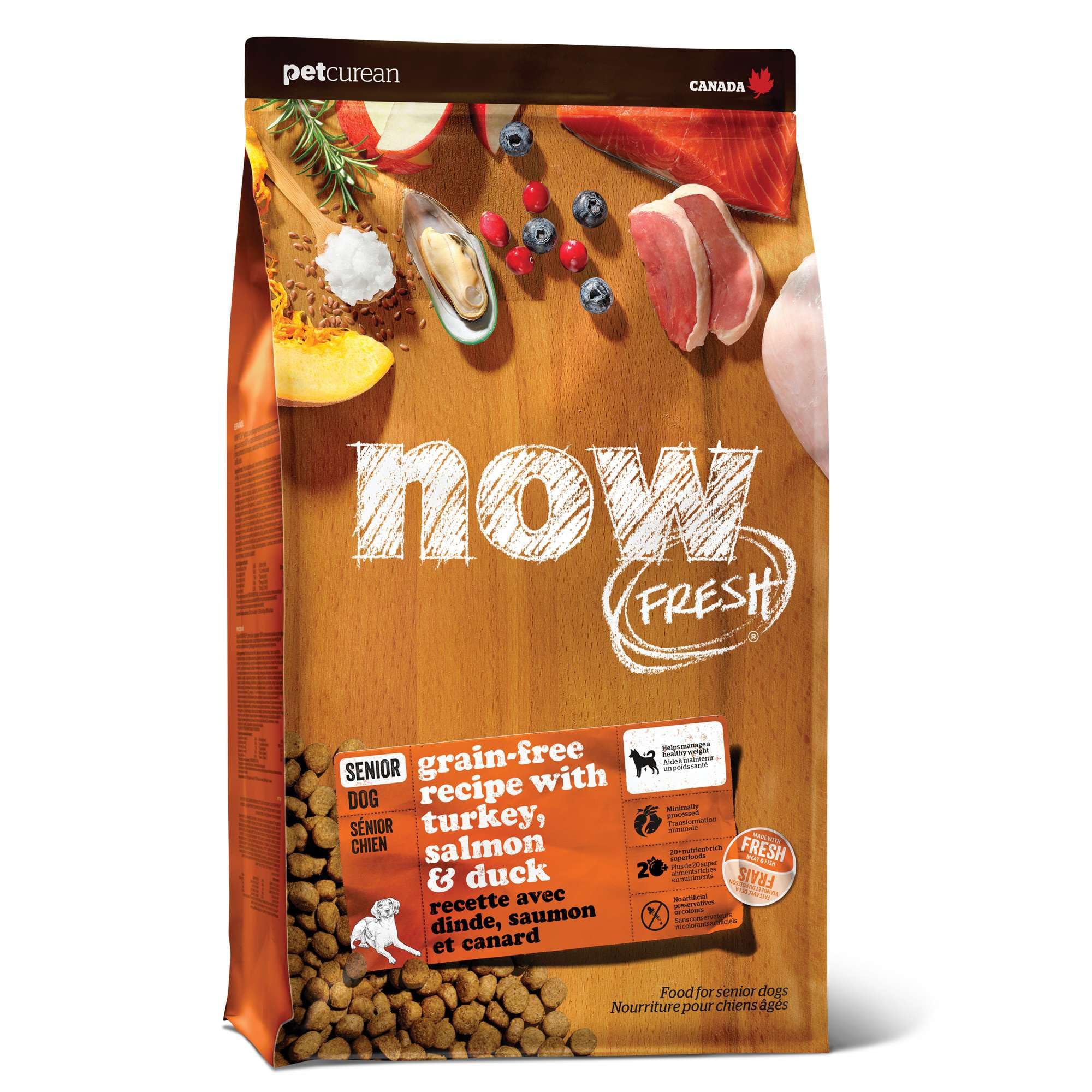 Now Fresh Grain-Free Dry Dog Food for Senior Dogs - Turkey, Salmon & Duck Recipe - All Breed Sizes - 12 lb Bag - Perfect for Aging Dogs with Sensitive Stomachs & Joint Support Needs