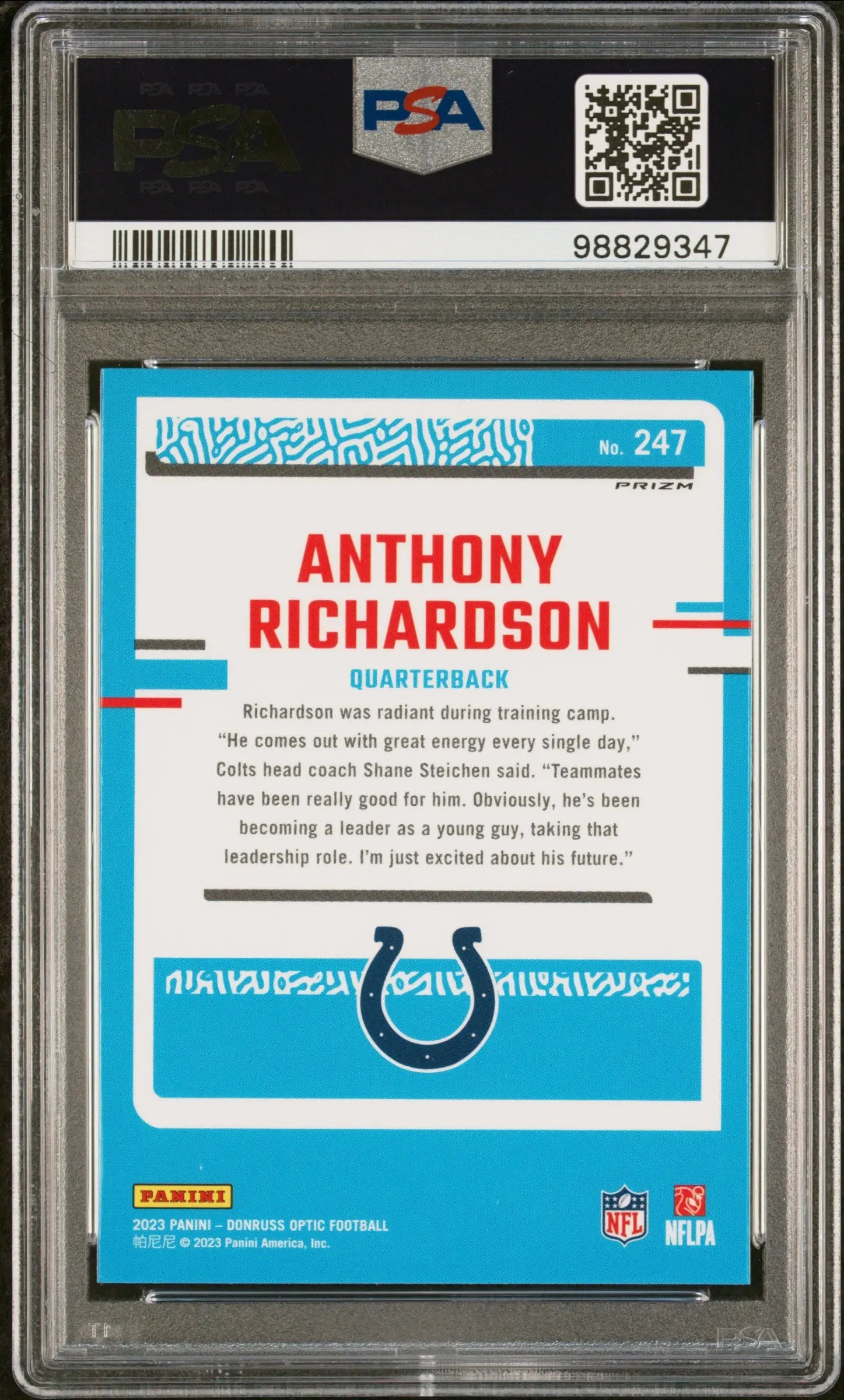 2023 Panini Donruss Optic Pink Anthony Richardson Rated Rookie PSA 10 #247 Football Card - Perfect for Collectors, Investment & Sports Memorabilia Displays