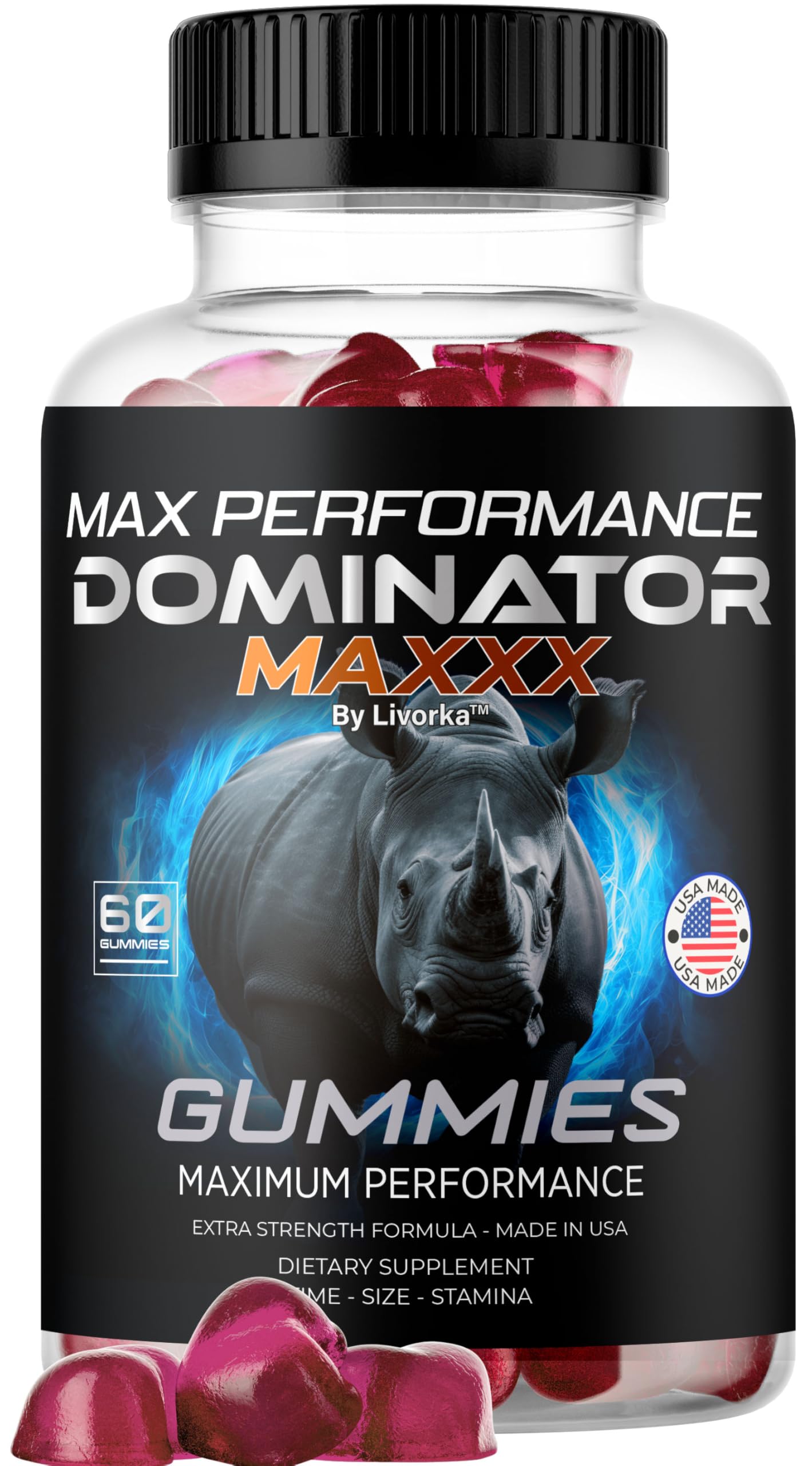 Dominator Maxx Gummies for Men - Advanced Formula, 60 Count (1 Month Supply) | Natural Energy & Performance Booster for Workouts, Focus & Daily Vitality