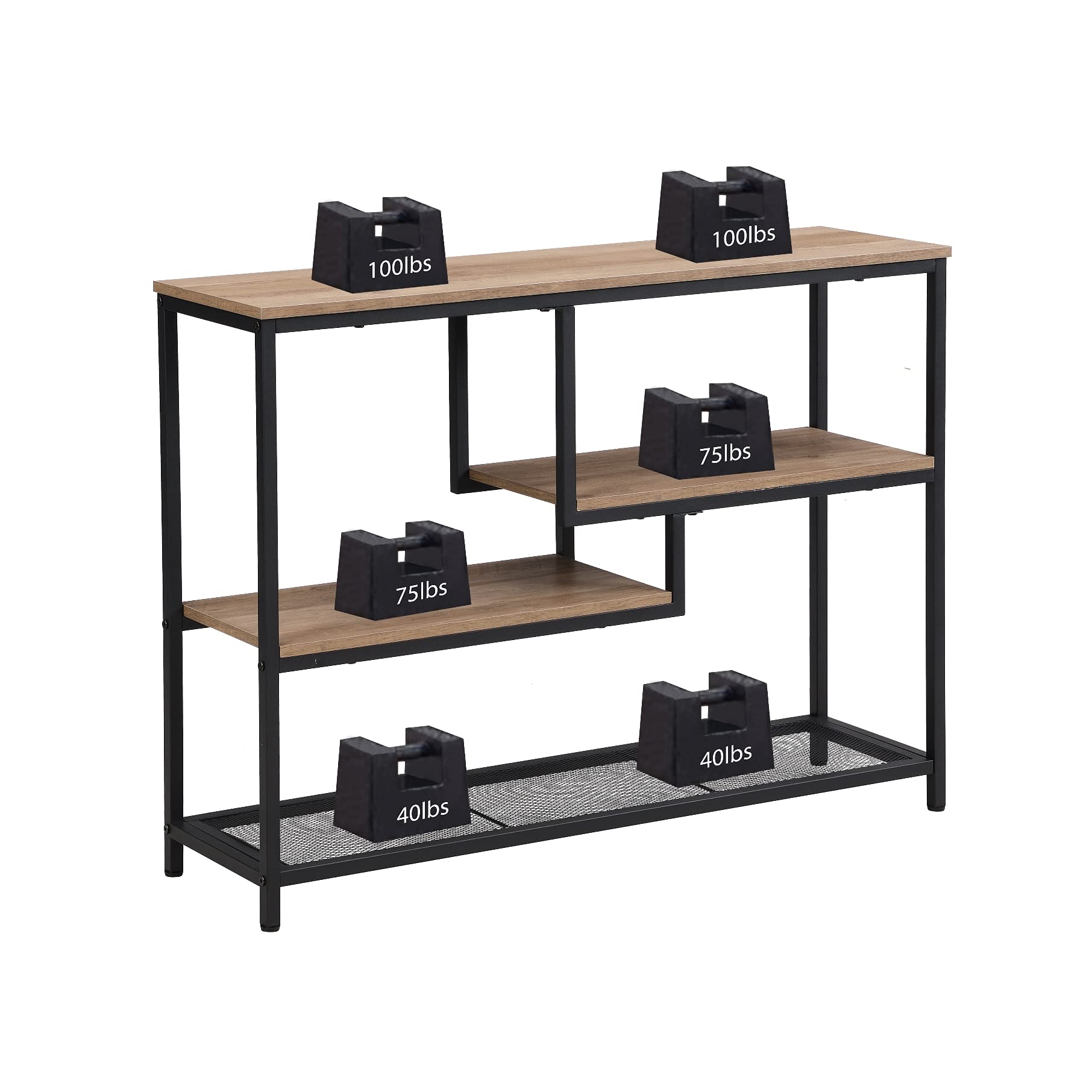 Rustic Oak Narrow Console Table with Storage Shelves - Entryway, Hallway & Living Room Furniture - Perfect for Small Spaces, Home Decor & Organization