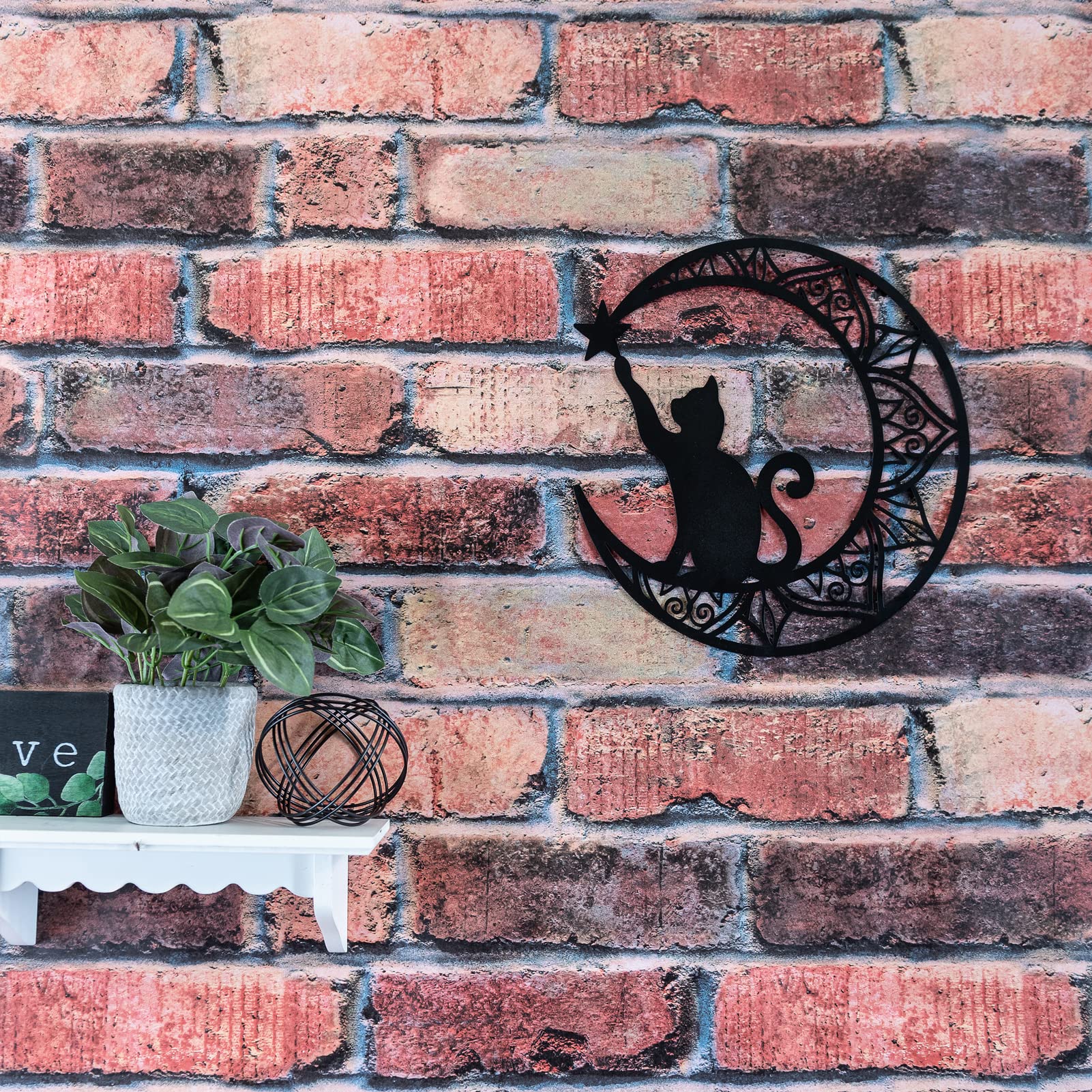 EYONGLION 13Inch Black Metal Cat Wall Decor - Moon & Stars Wall Art for Cat Lovers, Unique Gift for Women - Perfect for Home, Office & Nursery Decor