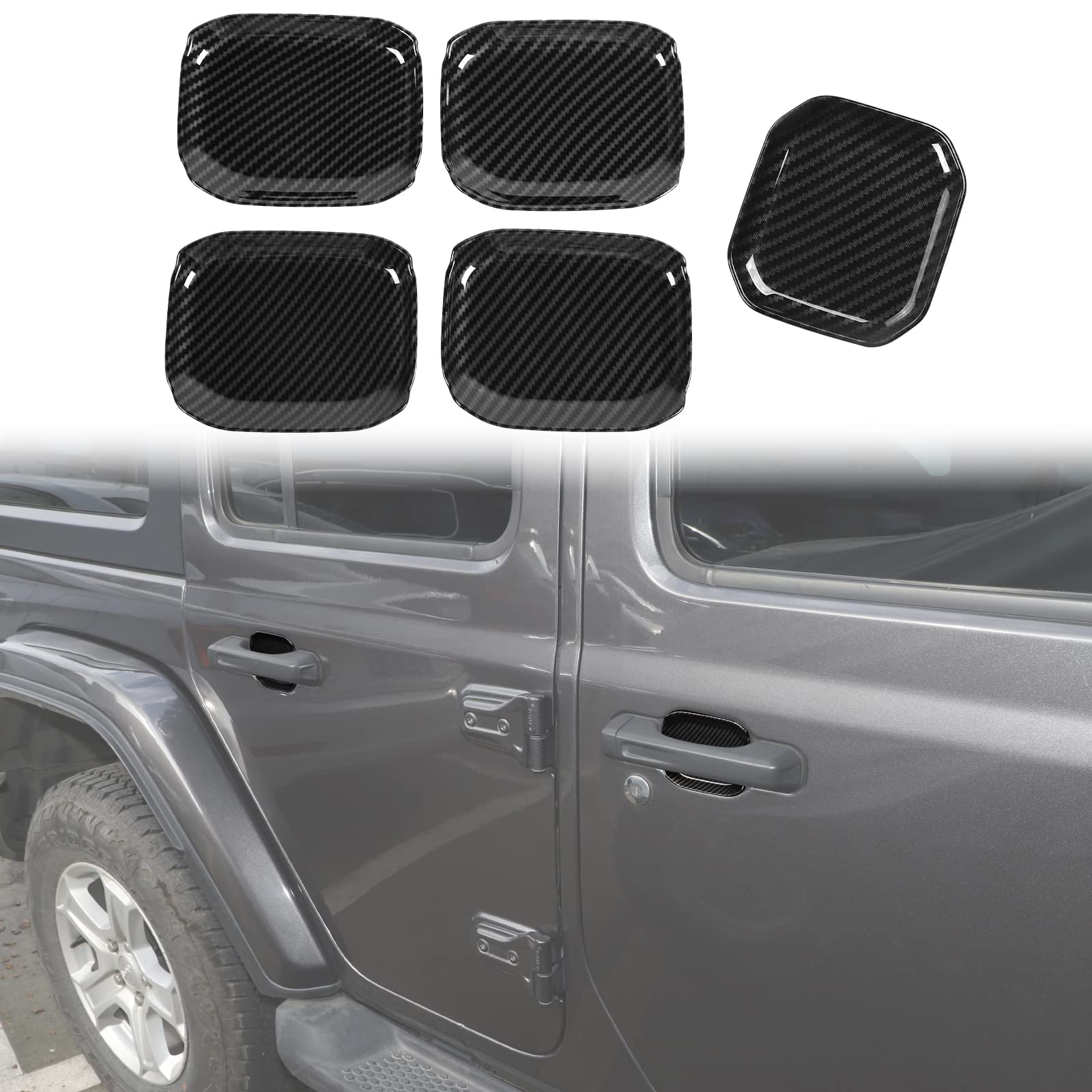 Hoolcar Carbon Fiber Door Handle Bowl Trims for 2018-2021 Jeep Wrangler JL & JLU - 5PC Exterior Accessories Kit - Upgrade & Protect Your Vehicle's Style for Off-Road Adventures