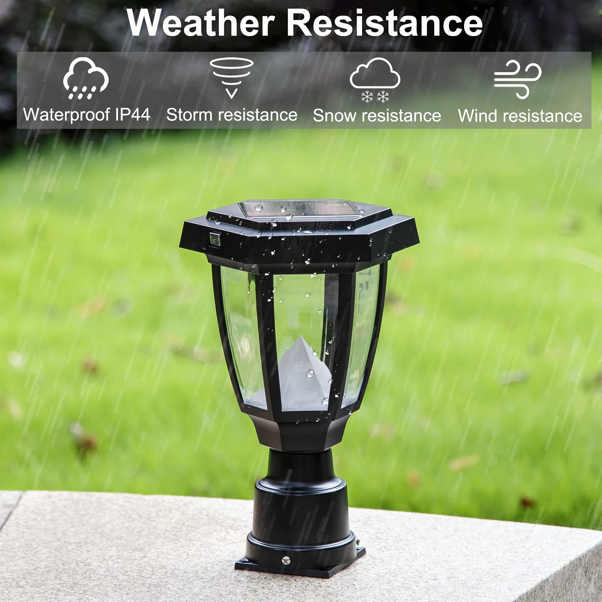 FUDESY Solar Powered Outdoor Lamp Post Light - Waterproof LED Fence Post Light with Pier Mount Base, 3000K Warm White for Garden, Yard, Pathway & Landscape Lighting (Perfect for Driveways, Walkways, and Patio Decor)