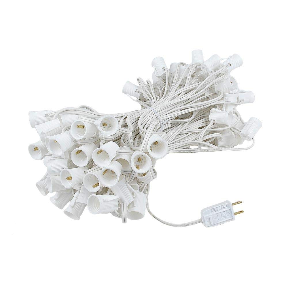 C9 Teal Incandescent Christmas String Lights - 100 ft Outdoor Holiday Lights with White Wire for Roofline, Trees & Home Decor | Durable Christmas Bulbs for Festive Indoor/Outdoor Use