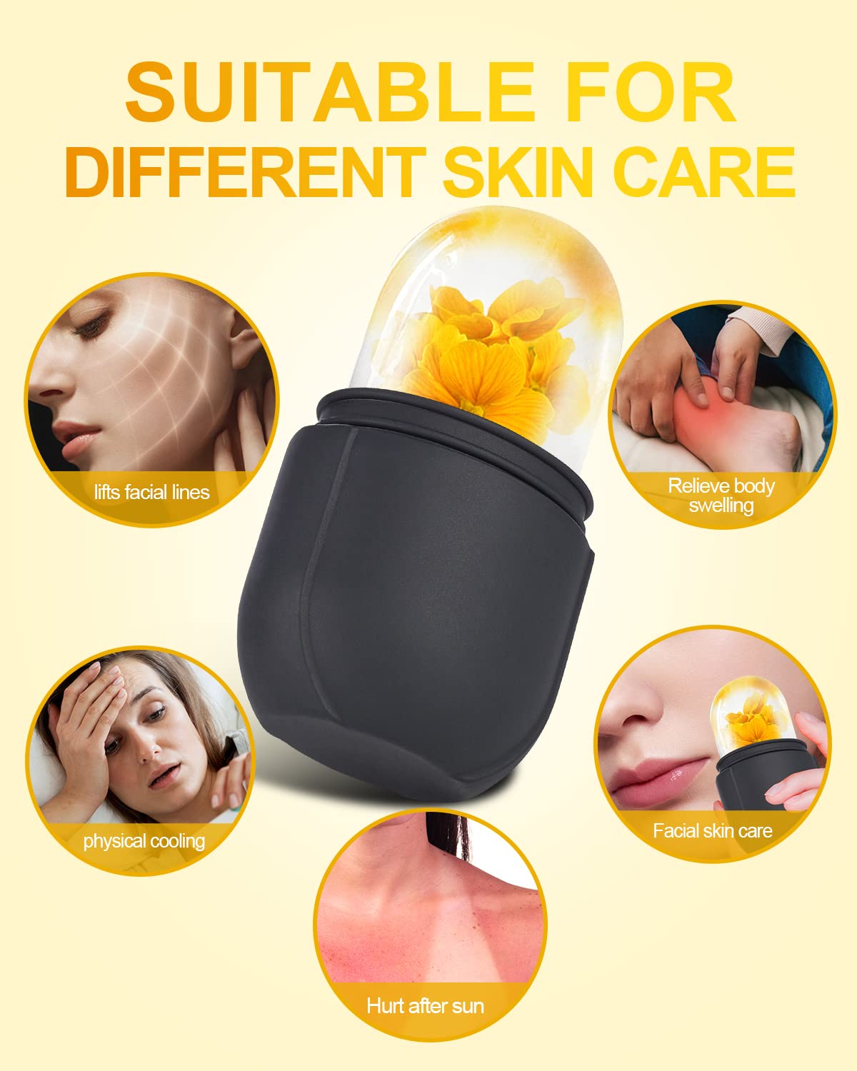 Facial Ice Roller for Puffiness Relief & Skin Care - Cooling Massage Tool to Brighten, Hydrate, Shrink Pores & Reduce Fine Lines - Perfect for Morning Routine & Post-Workout Skin Refresh