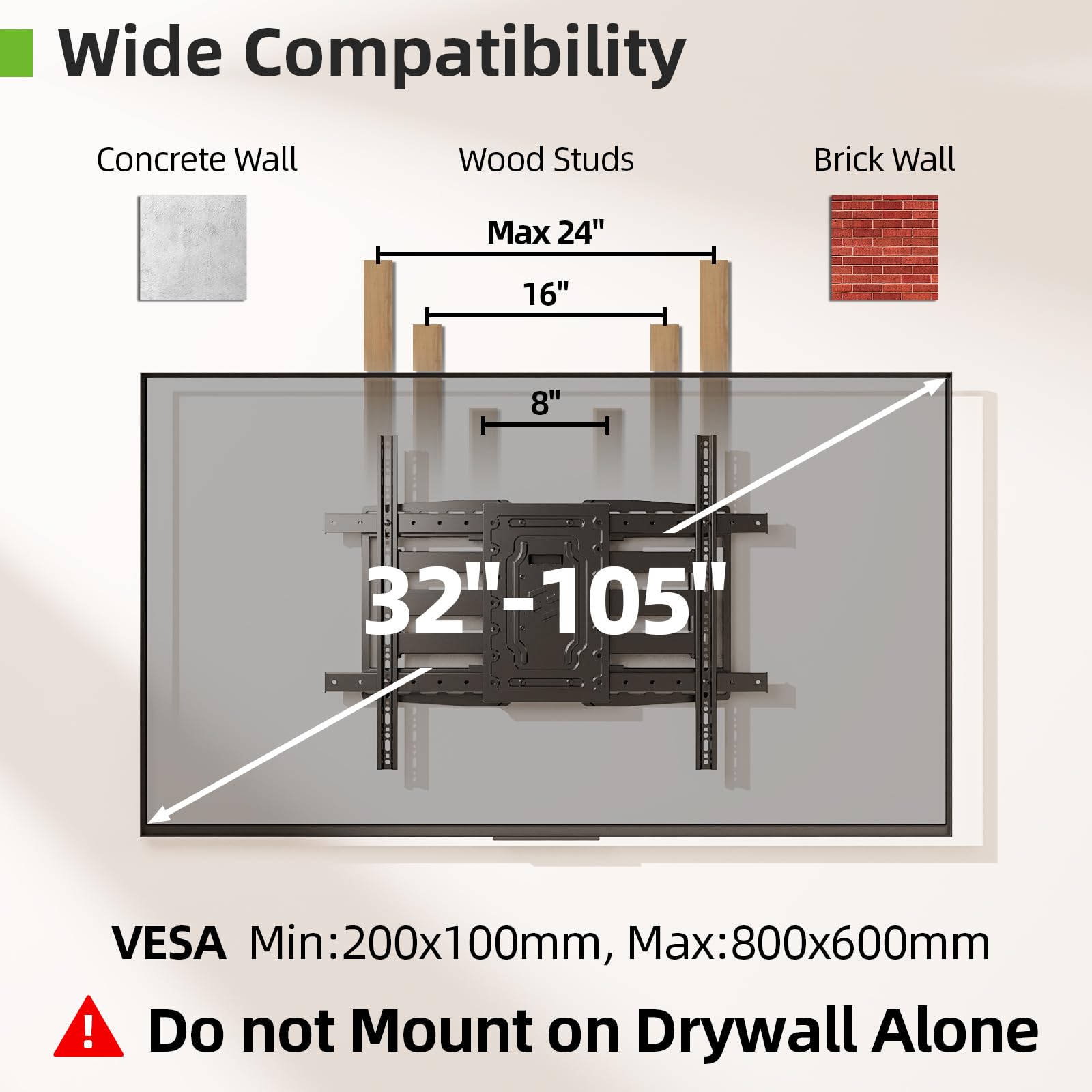 Heavy Duty TV Wall Mount Bracket for 32-105 Inch TVs up to 165lbs - 8