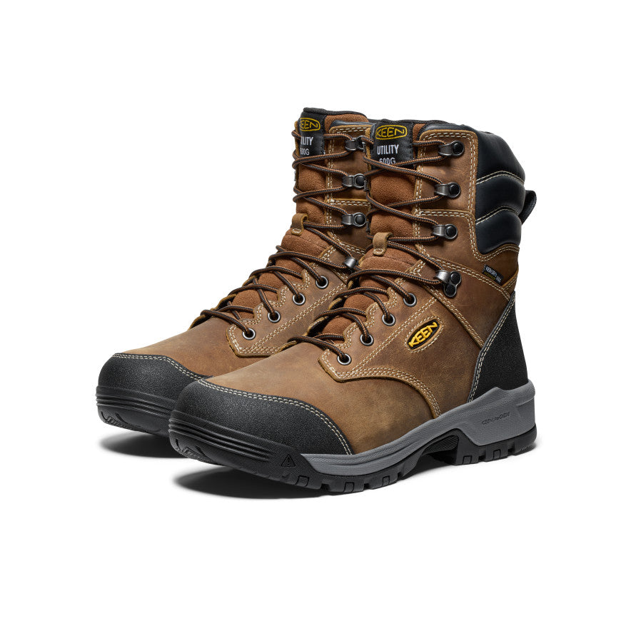 Men's Evanston 8 Insulated Waterproof Work Boots (Soft Toe) - Bison/Black - Winter Snow & Construction Site Safety Footwear