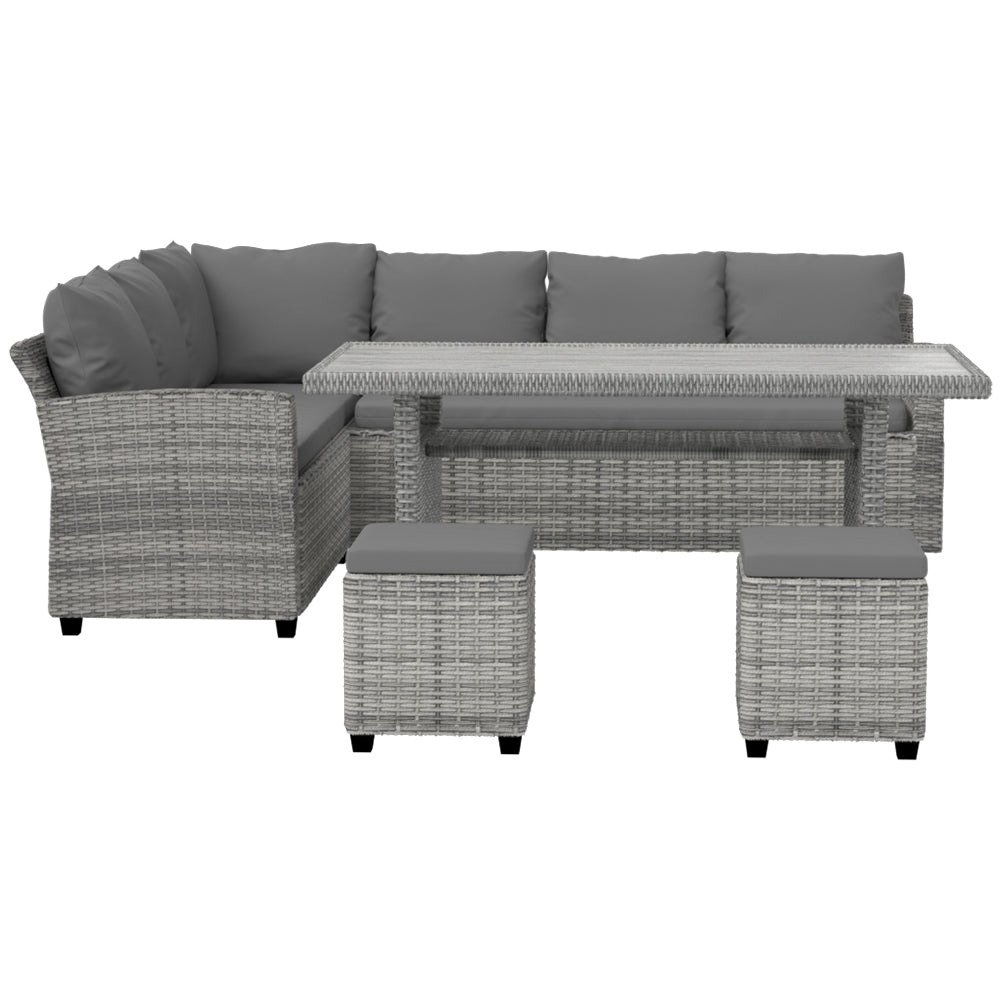9-Piece Outdoor Wicker Patio Dining Set with Mixed Grey Cushions - Perfect for Backyard BBQs, Poolside Lounging & Garden Entertaining