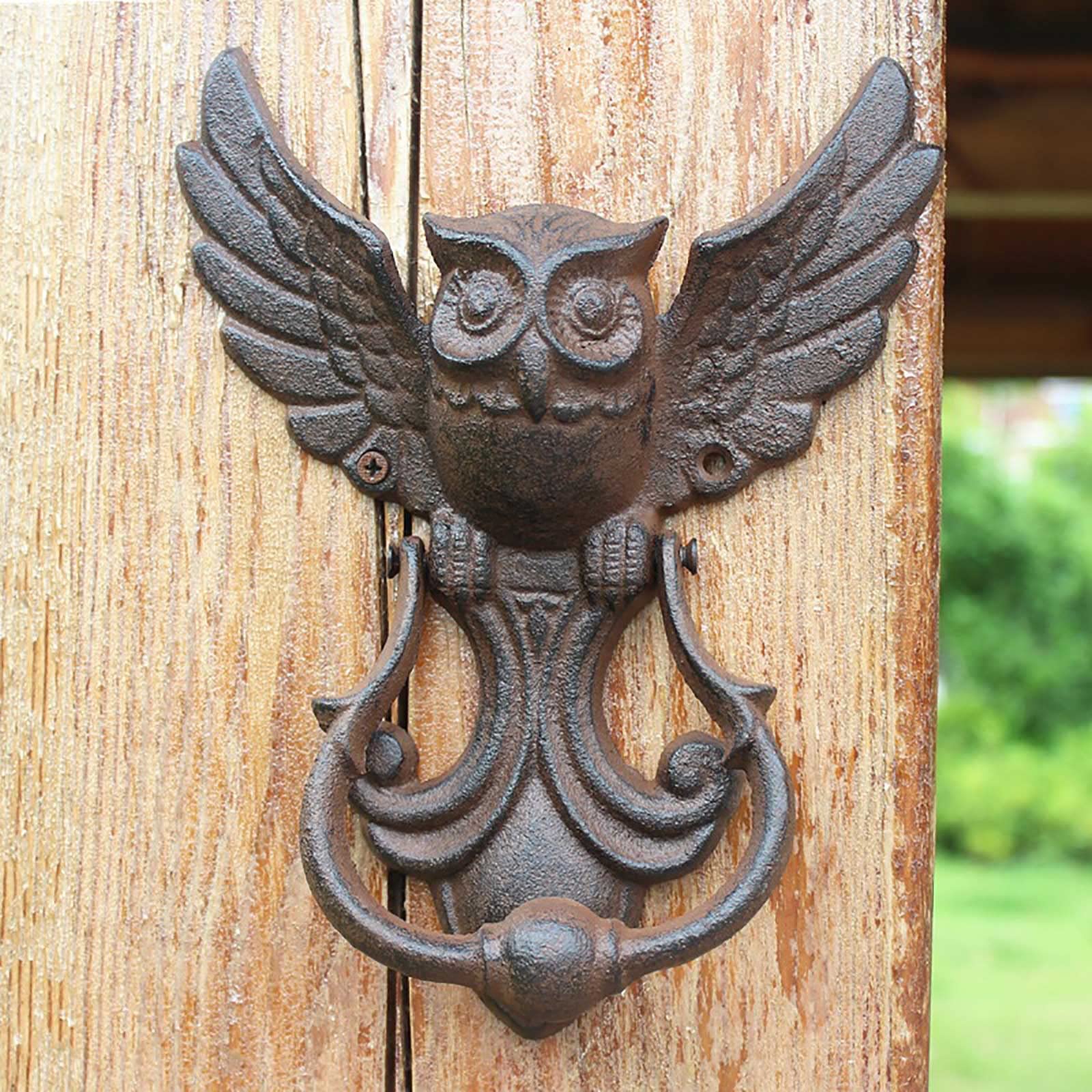 Vintage Owl Door Knocker - Handcrafted Cast Iron Door Ring for Entrance, Garden & Courtyard - Unique Vintage Home Decor for Farmhouse, Cottage & Gothic Style Houses (Perfect for Halloween & Christmas Decorations)