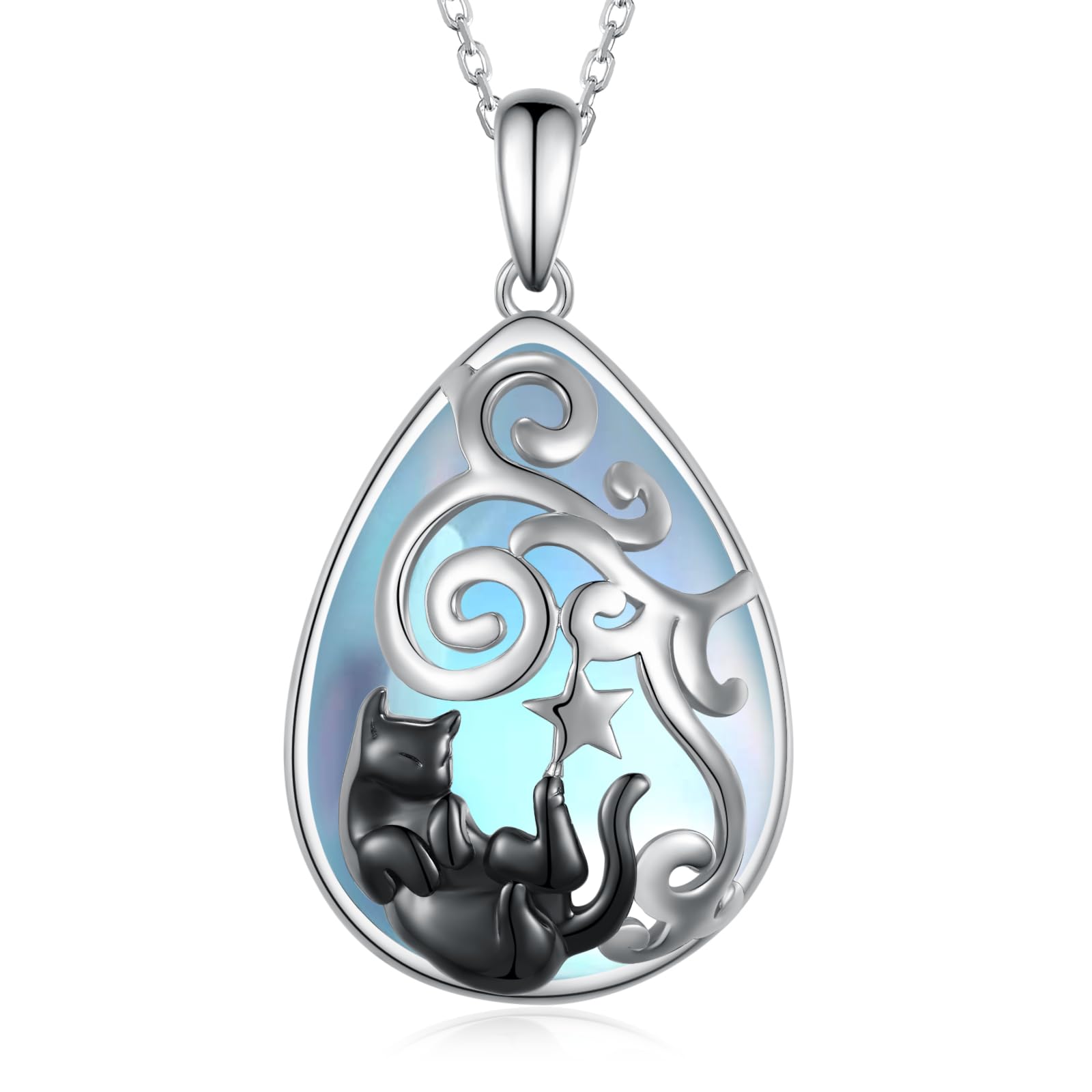925 Sterling Silver Black Cat Necklace with Moonstone - Elegant Cat Jewelry Gift for Women | Perfect for Birthday, Anniversary & Witchy Aesthetic Fashion