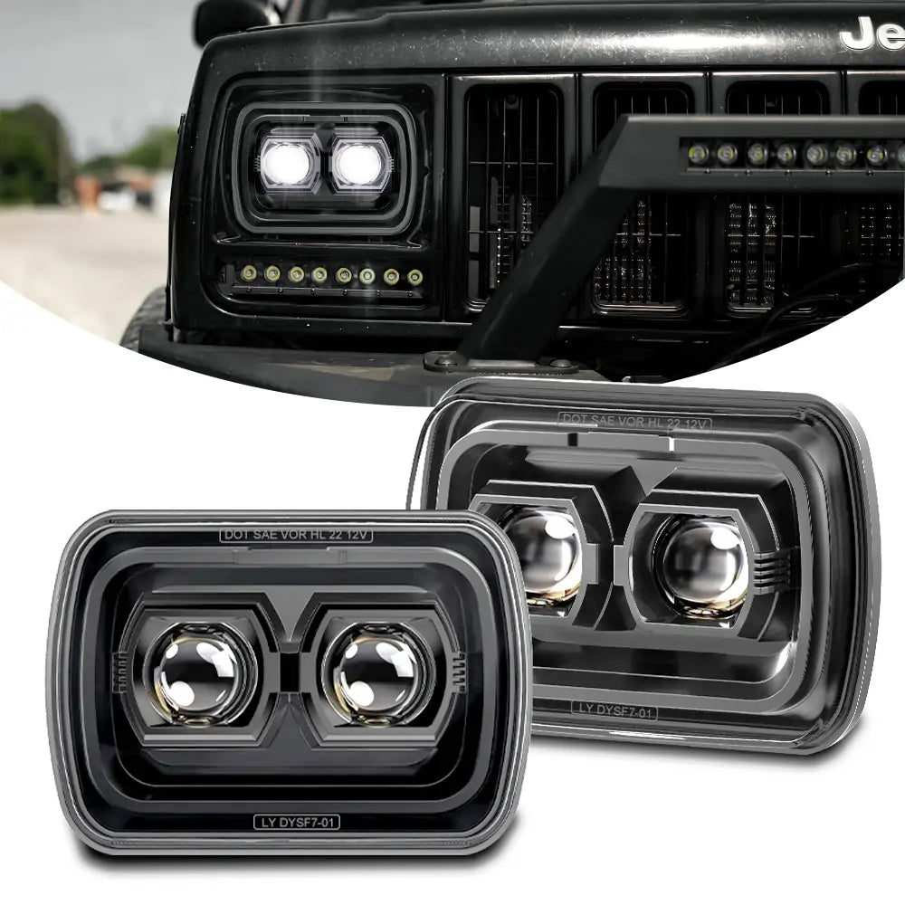 110W 5x7 Inch LED Headlight High/Low Beam - Sealed Beam Replacement for Jeep Wrangler YJ TJ JK Cherokee XJ & Trucks - Off-Road Adventure, Night Driving, All-Weather Performance