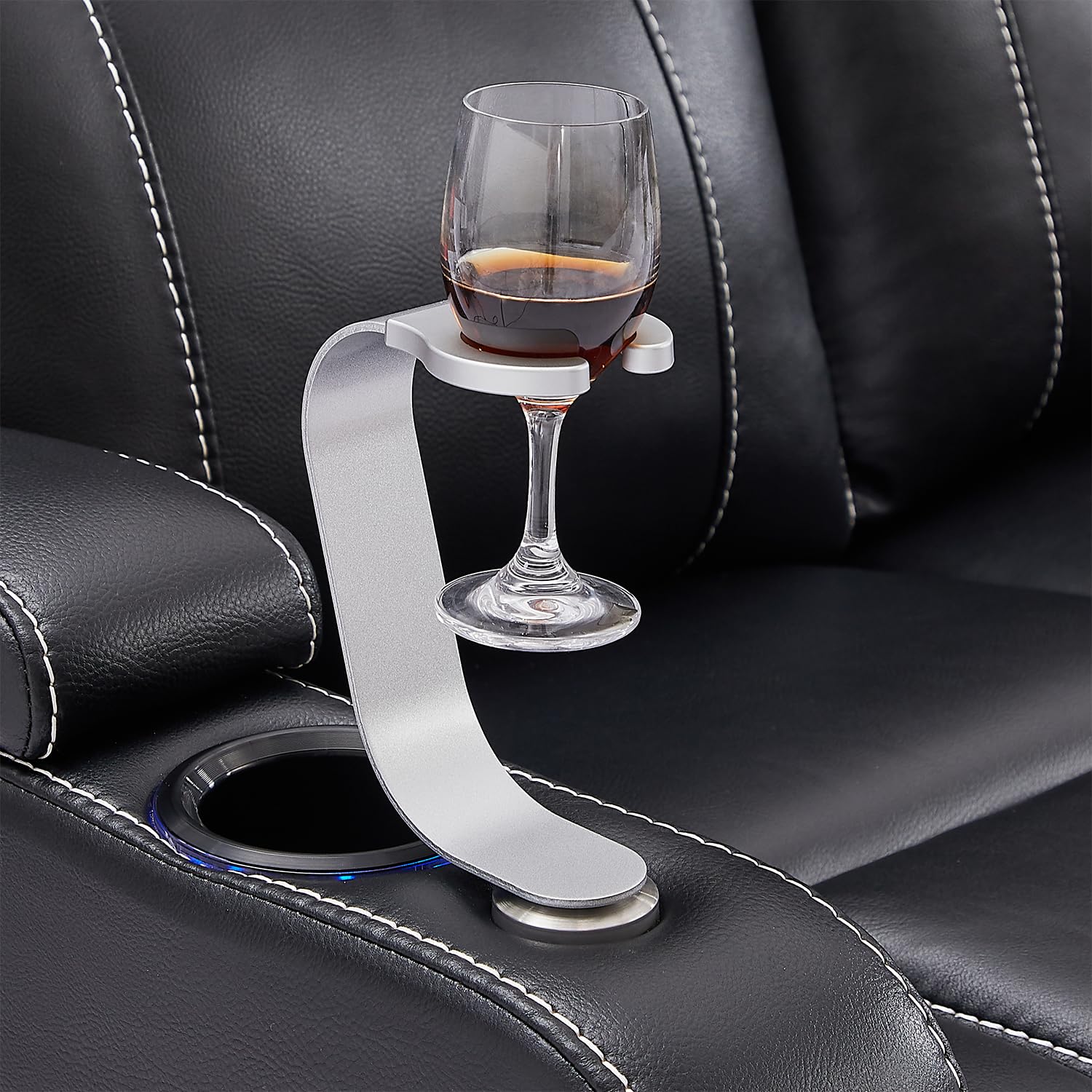 Premium Home Theater Seating with Swivel Wine Glass Holder - Silver Sofa Accessories for Movie Nights & Entertainment Rooms