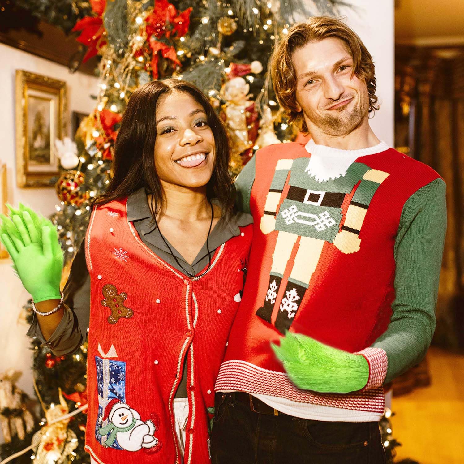 **Warm Furry Santa Gloves for Adults - Christmas Party Costume Accessories for Women & Men - Perfect for Holiday Festivities, Gift Exchanges & Winter Celebrations**