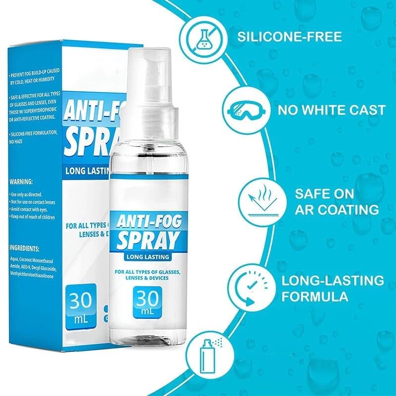 Premium Anti-Fog Eyeglass Cleaner Spray - Lens Cleaning Solution for Glasses, Sunglasses & Goggles - Prevent Fogging for Sports, Driving & Outdoor Activities