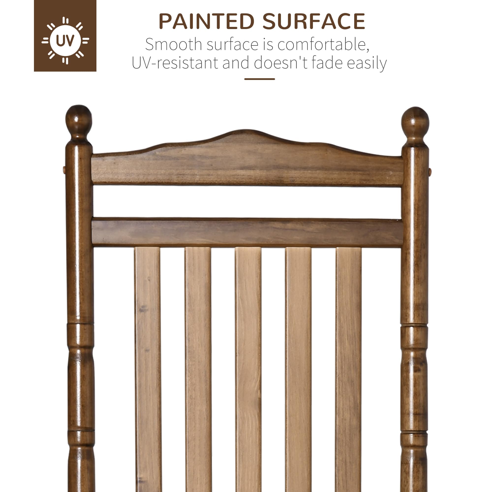 Outsunny Traditional Wooden High-Back Rocking Chair - Solid Wood Porch Rocker for Indoor/Outdoor Use, Comfortable Patio Swing Chair for Living Room, Garden & Backyard (Brown)