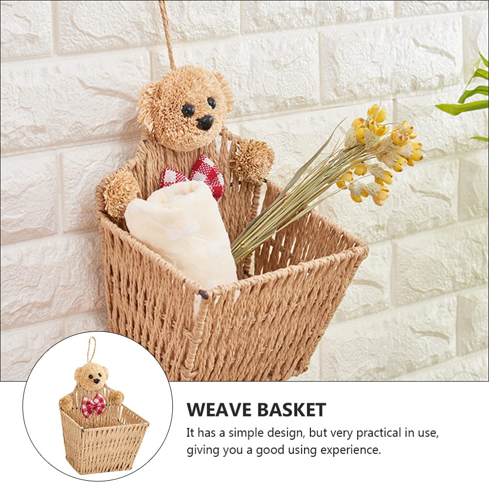 Cabilock 1-Piece Bear Woven Wall Hanging Basket - Large Seagrass Storage Bin for Home Organization | Perfect for Bathroom, Bedroom & Living Room Decor