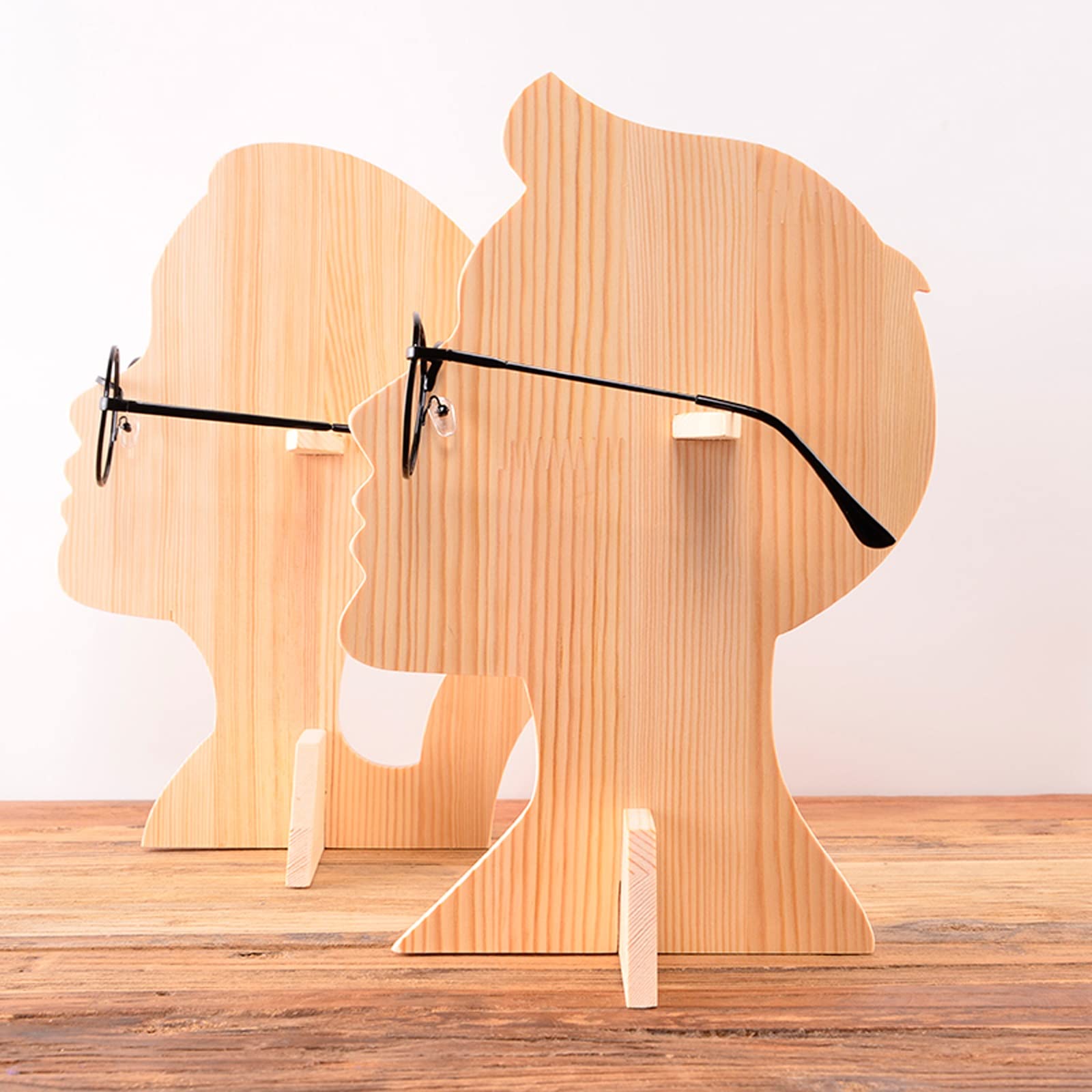 Premium Wooden Sunglasses Organizer - Human-Shaped Head Display Stand for Eyewear (2-Pack) | Stylish Glasses Rack for Retail Stores, Home Decor & Fashion Boutiques