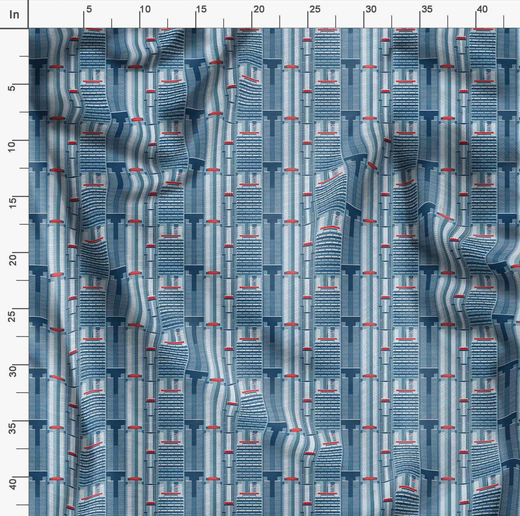 Soimoi Japanese Crepe Fabric - Blue Urban Tapestry Architectural Print - 42
