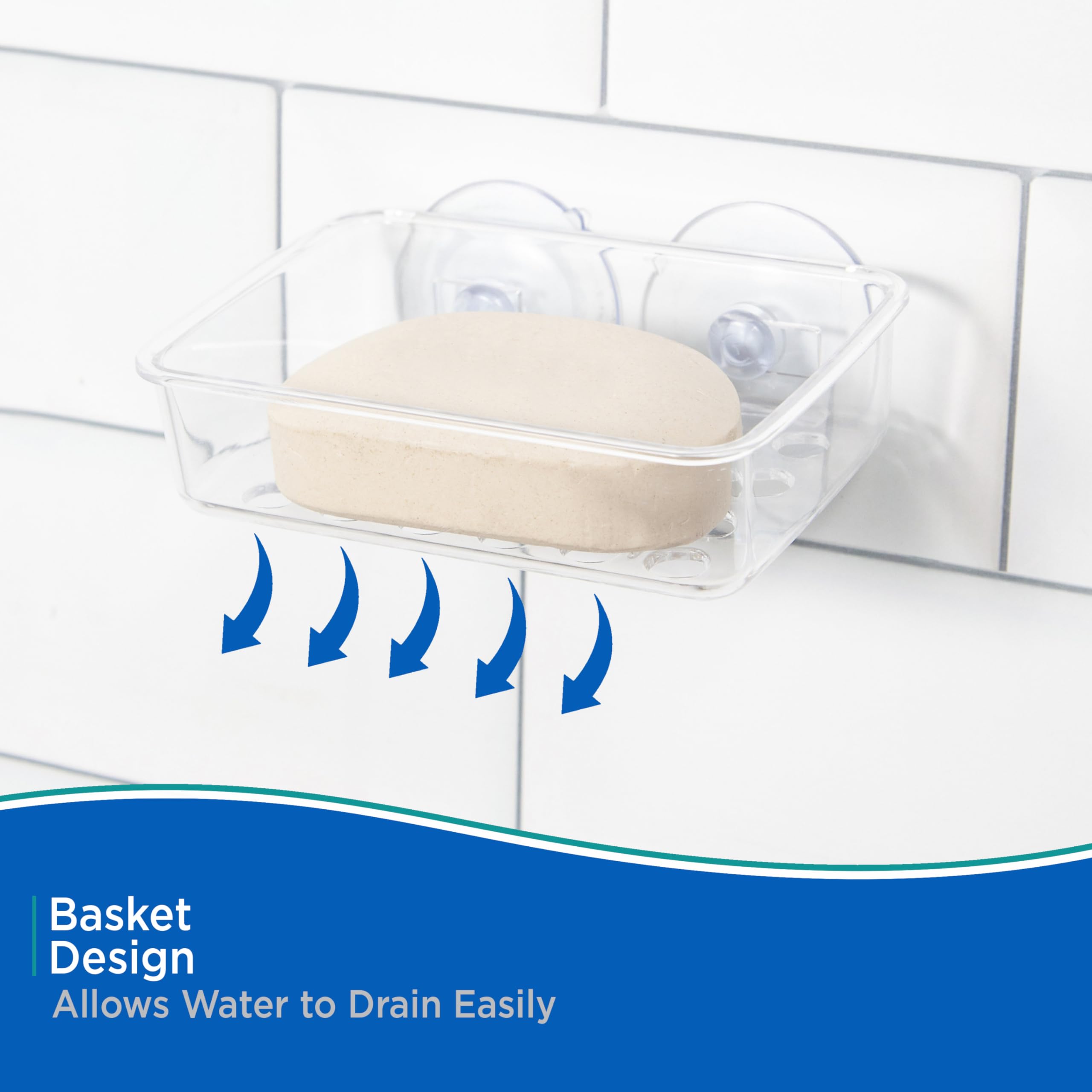 Kenney Clear Plastic Soap Bar Holder for Shower - Non-Slip Bathroom Organizer with Drainage Holes, Perfect for Showers, Bathtubs, and Sinks