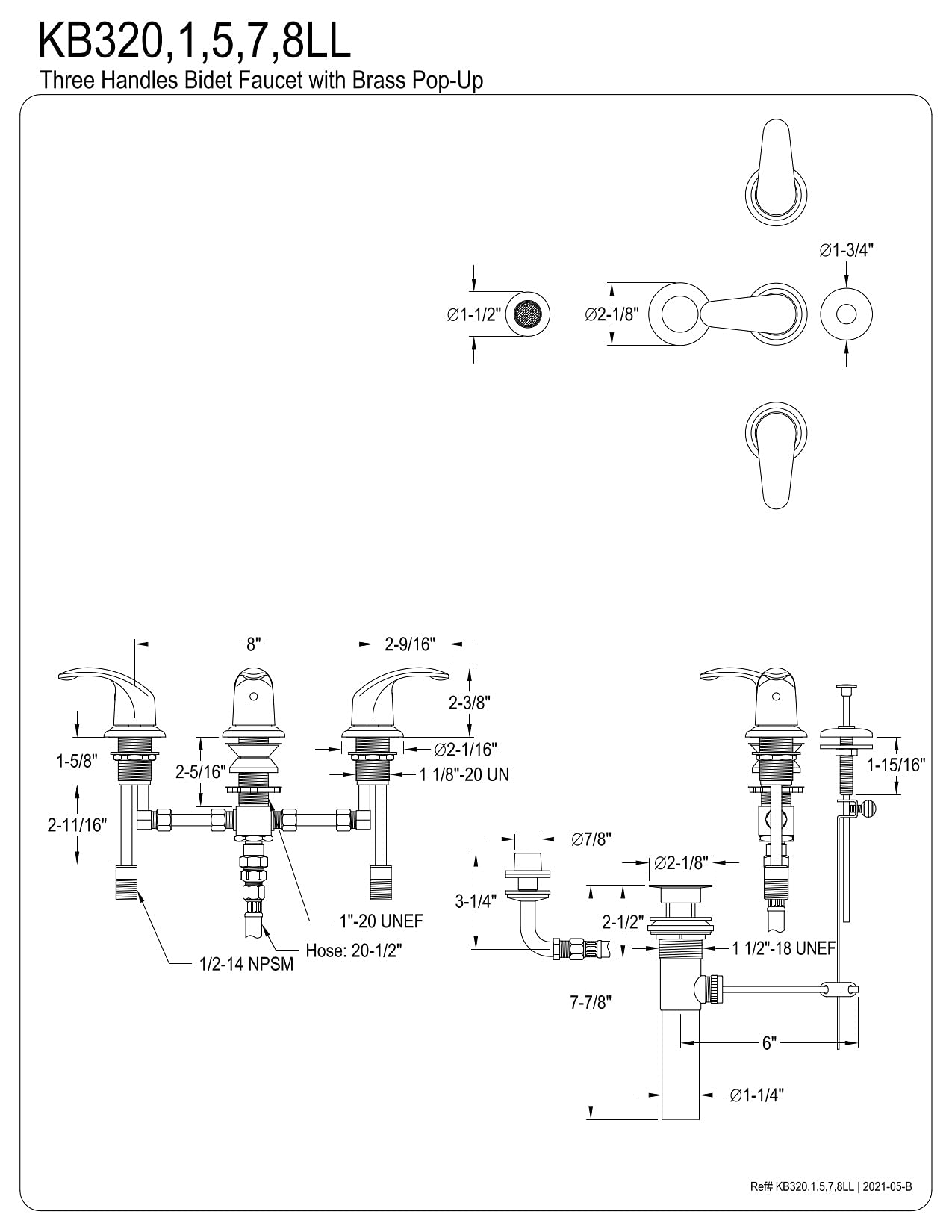 Kingston Brass KB325LL Oil Rubbed Bronze Bidet Faucet - 8