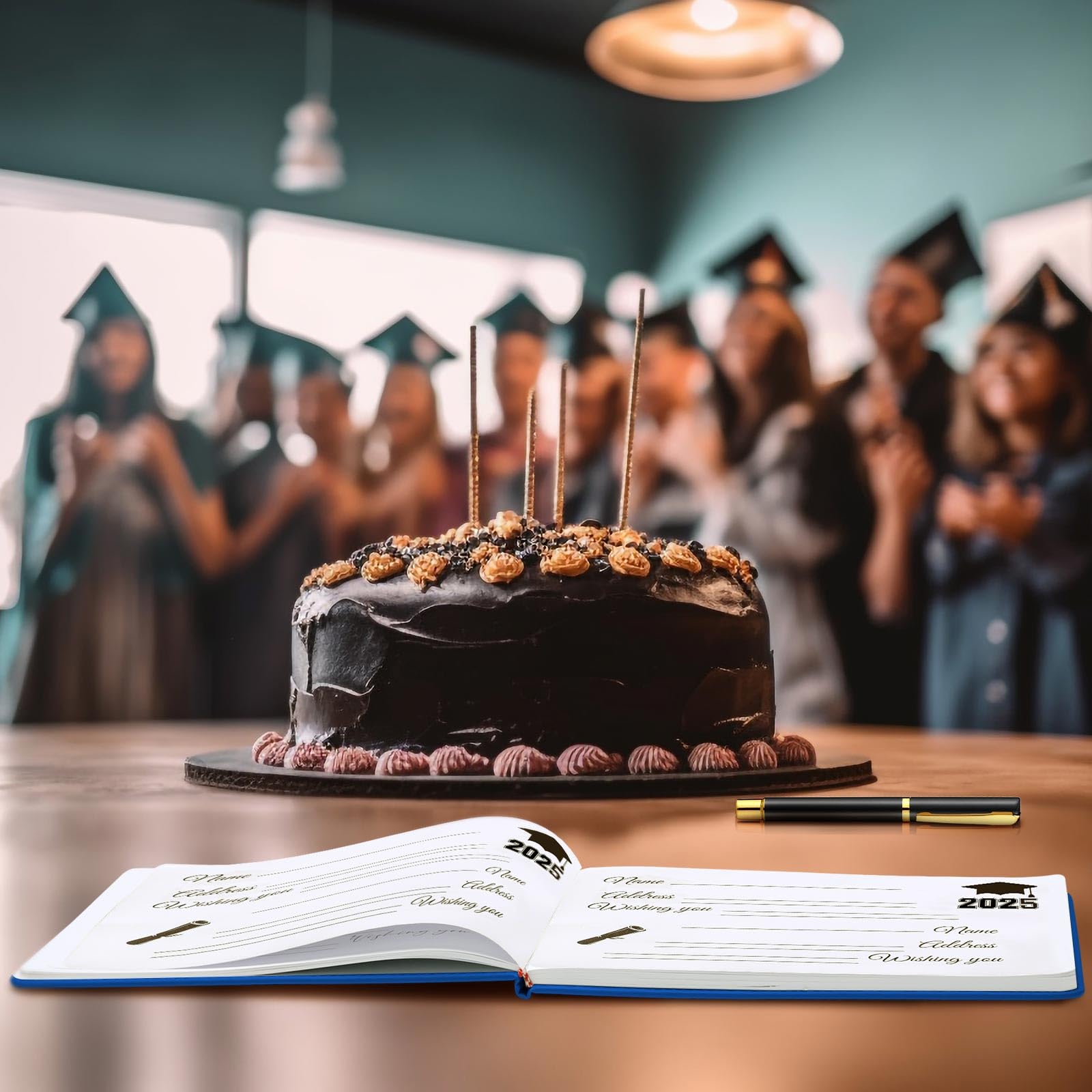 Frienda 2025 Graduation Guest Book - Leather Guest Sign in Book with Pen - Graduation Party Favors & Gifts for Graduates - Class of 2025 Signature Book (Blue & Gold) - Perfect for High School & College Graduation Ceremonies, Commencement Parties & Memory Keepsakes