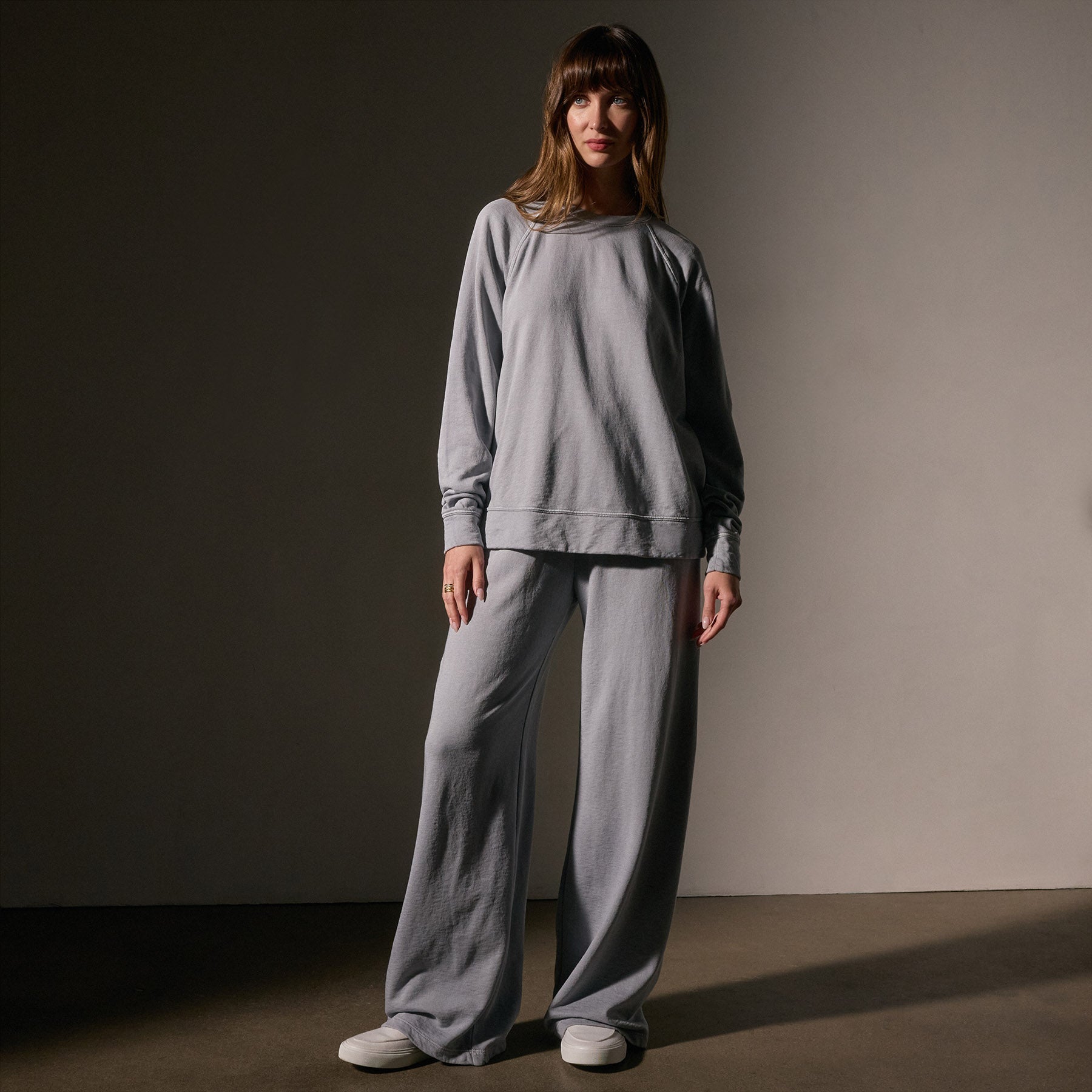 Vintage French Terry Relaxed Sweatshirt for Women | Soft Casual Pullover | Grey Sky Pigment Wash | Cozy Loungewear & Streetwear Fashion