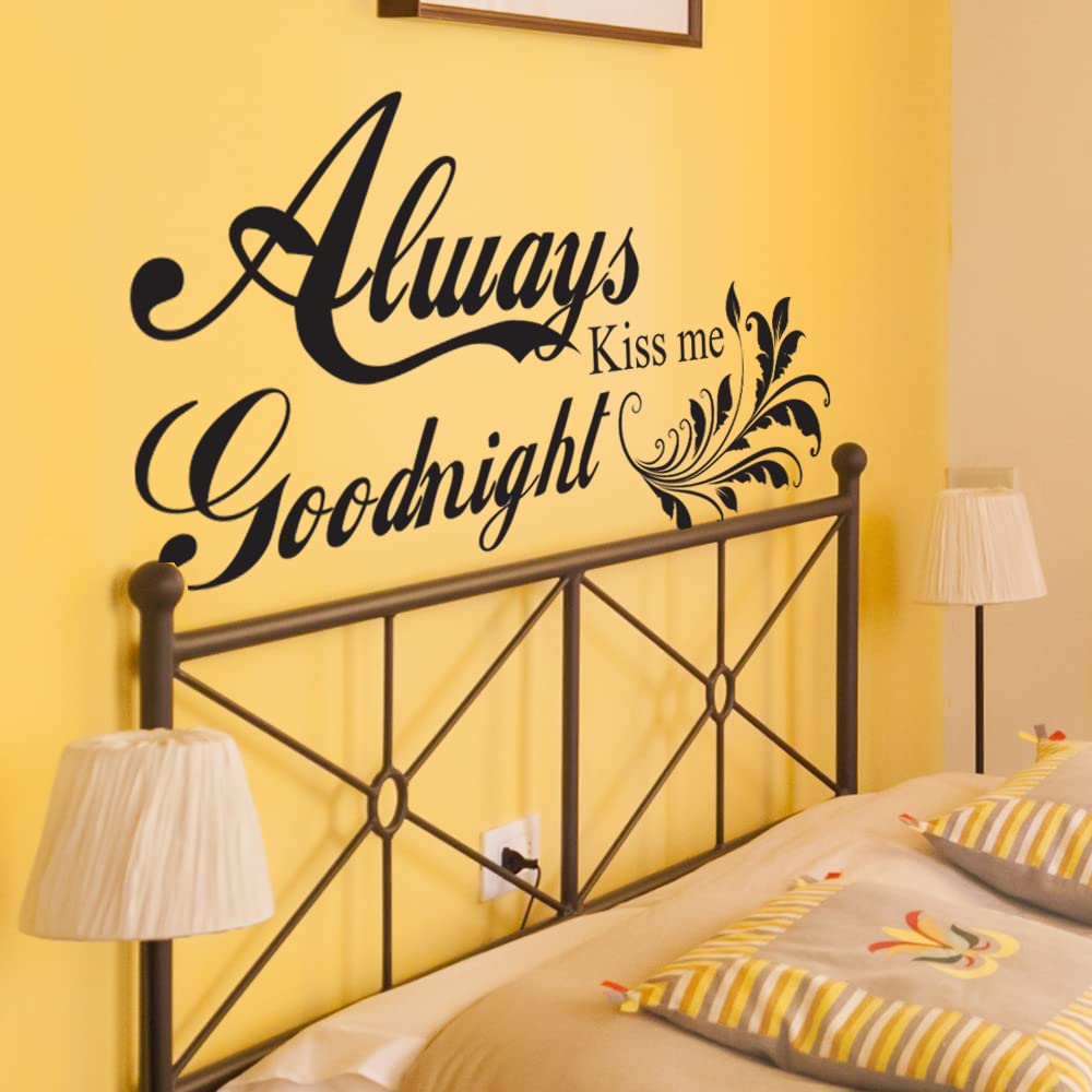 Romantic 'Always Kiss Me Goodnight' Vinyl Wall Decal - Custom Love Quote Stickers for Couples Bedroom Decor | Perfect for Valentine's Gift & Home Decoration