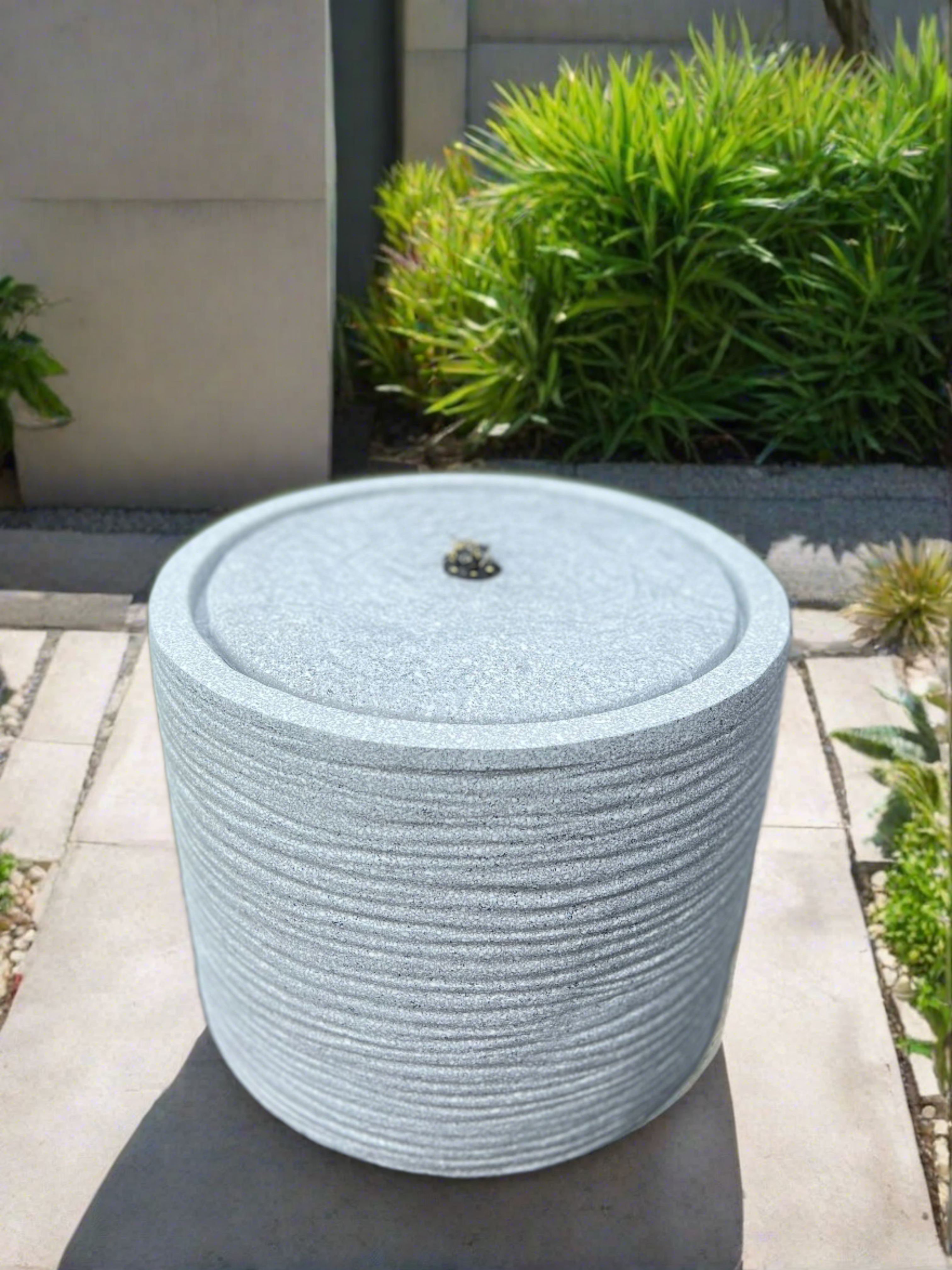 Round LED Water Fountain with Lights - Plug-in Powered, Light Grey (36x36x28cm) - Perfect for Indoor/Outdoor Garden, Patio, and Home Decor
