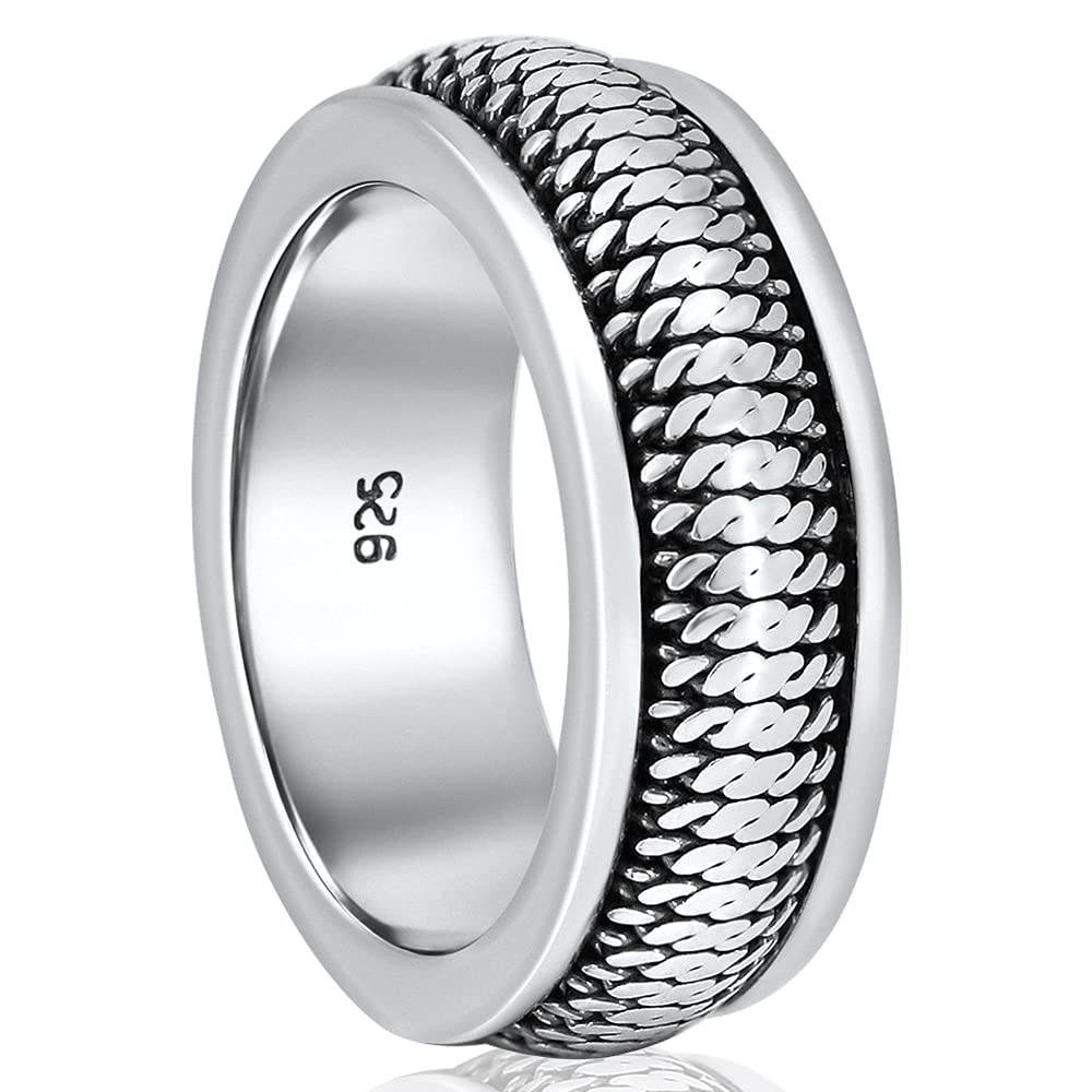 VY JEWELRY Men's Snake Skin Pattern 925 Sterling Silver Spinner Ring - Adjustable Sizes 7-16 - Perfect for Gifts, Everyday Wear & Special Occasions