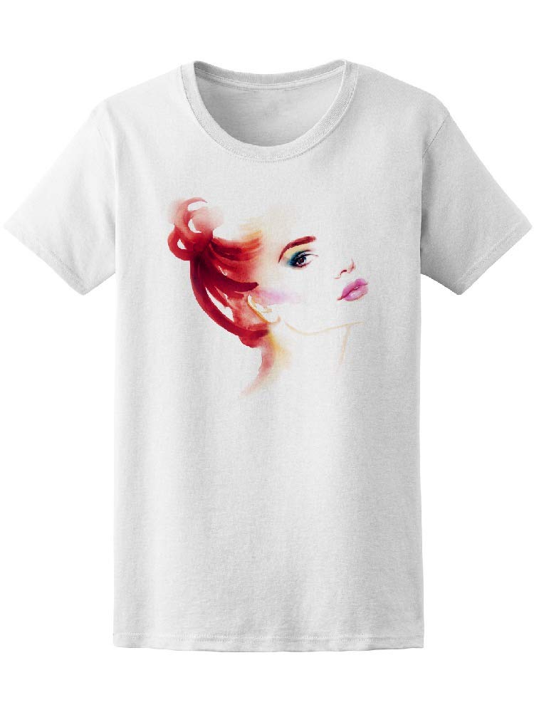Women's Watercolor Red Hair Model T-Shirt | Artistic Fashion Tee for Casual Wear & Street Style