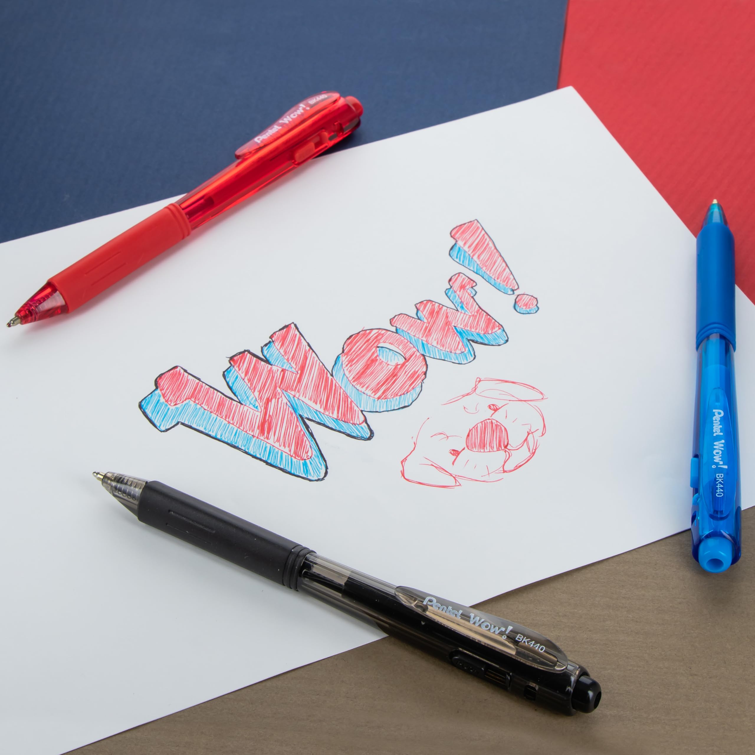 Pentel WOW! Retractable Ballpoint Pens - Medium Point (0.7mm), Smooth Orange Ink, 12-Pack (BK440-F) - Perfect for Office, School & Note Taking